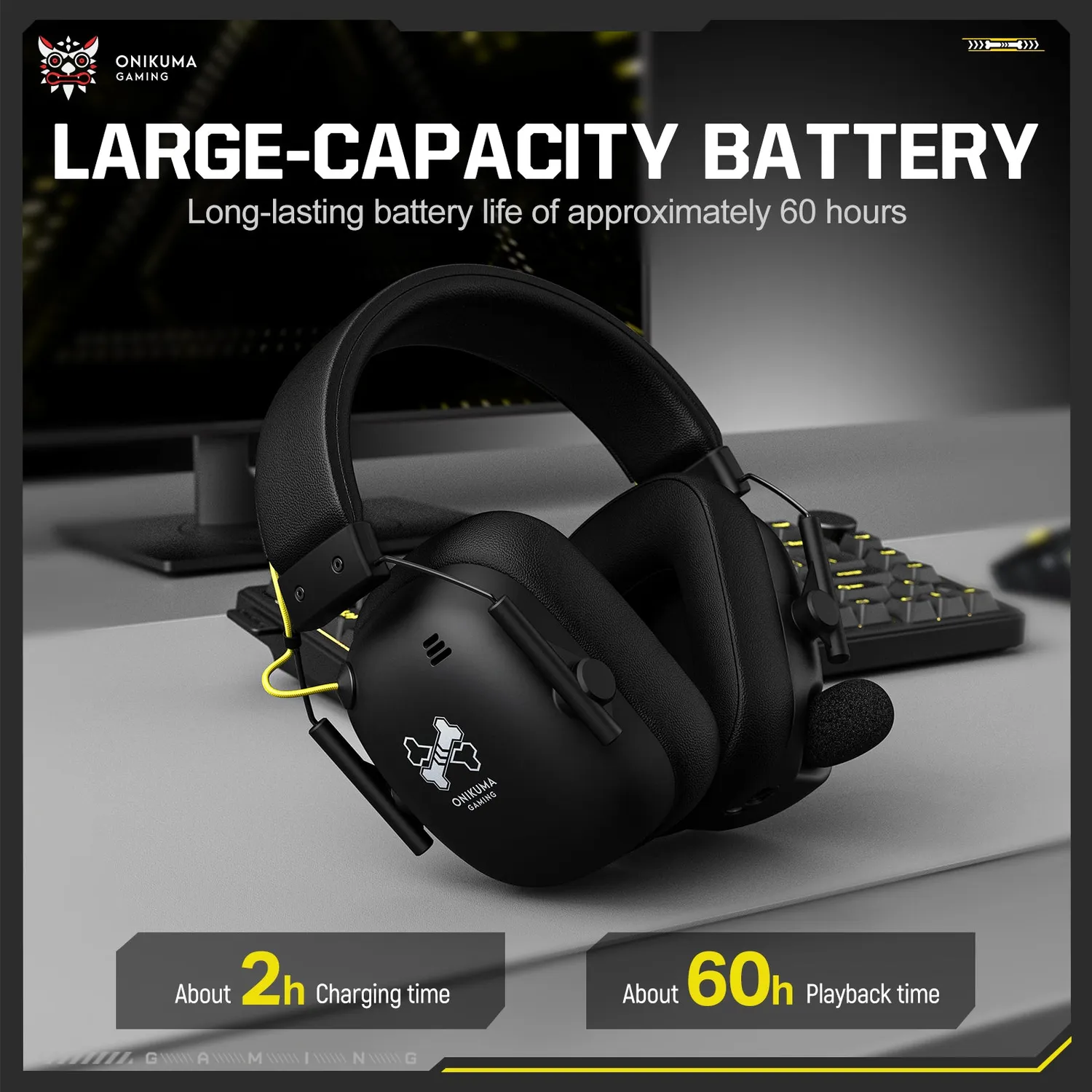 ONIKUMA GT888 draadloze gaming headset zwart 60 uur