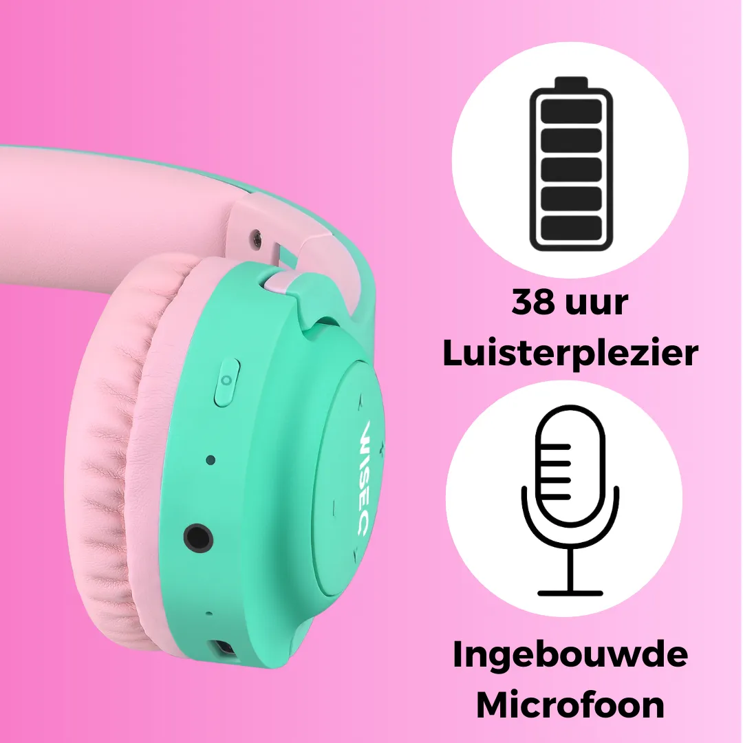 WISEQ Hero kinderkoptelefoon Unicorn-Bubblegum 38 uur volumebegrensd