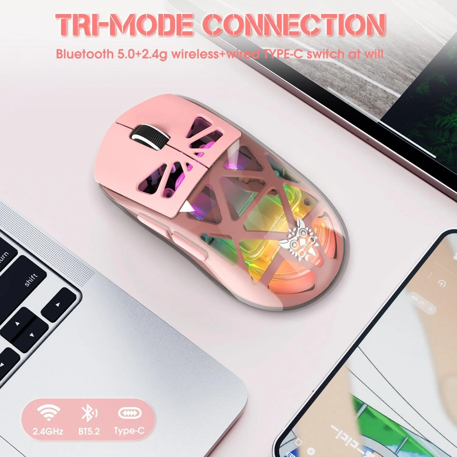 ONIKUMA CW930 gaming muis zwart tri-mode RGB