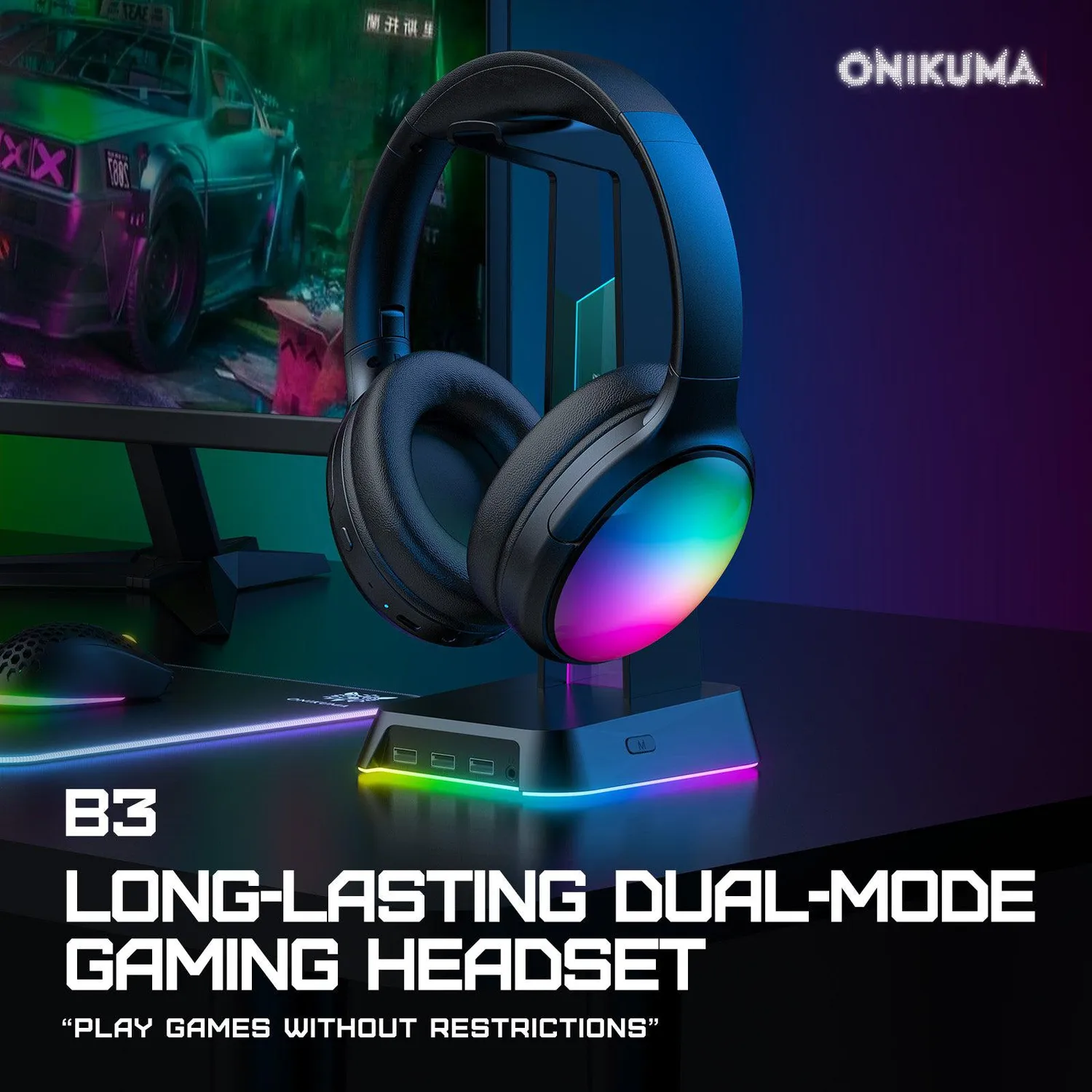 ONIKUMA B3 koptelefoon zwart bluetooth RGB 45 uur
