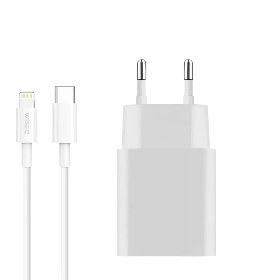 WISEQ Dual Charge 33W Snellader set Lightning kabel 2m wit