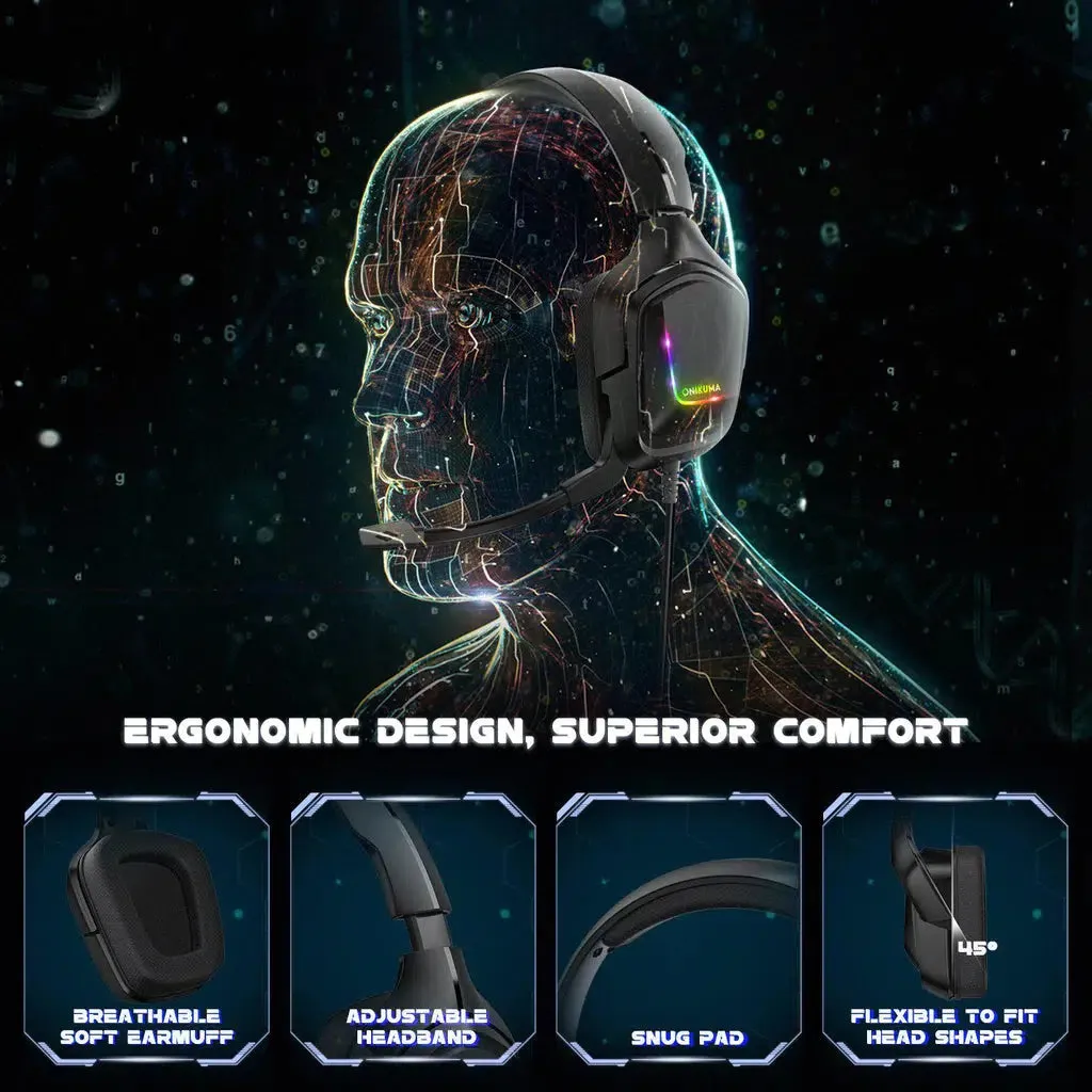 ONIKUMA K20 gaming headset bedraad zwart met RGB