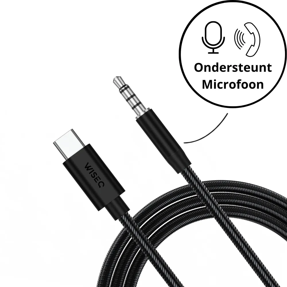 WISEQ audiokabel USB-C naar 3.5mm zwart 1 meter mic