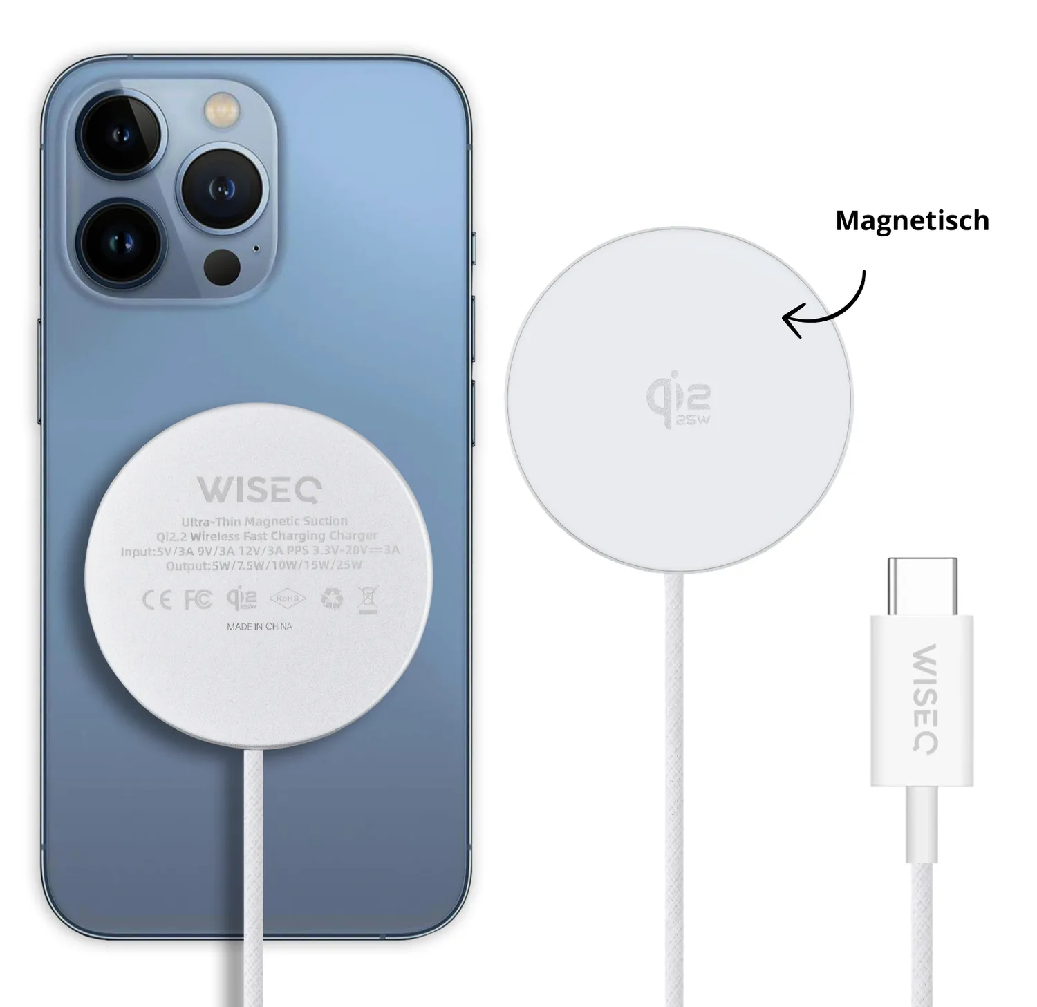 WISEQ MagSafe draadloze snellader 25W wit met 38W adapter
