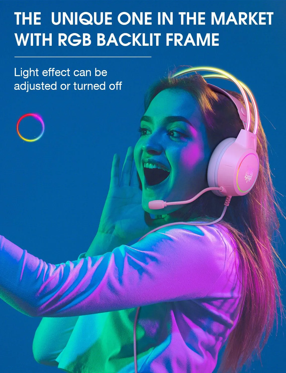 ONIKUMA X15 Pro gaming headset bedraad roze RGB