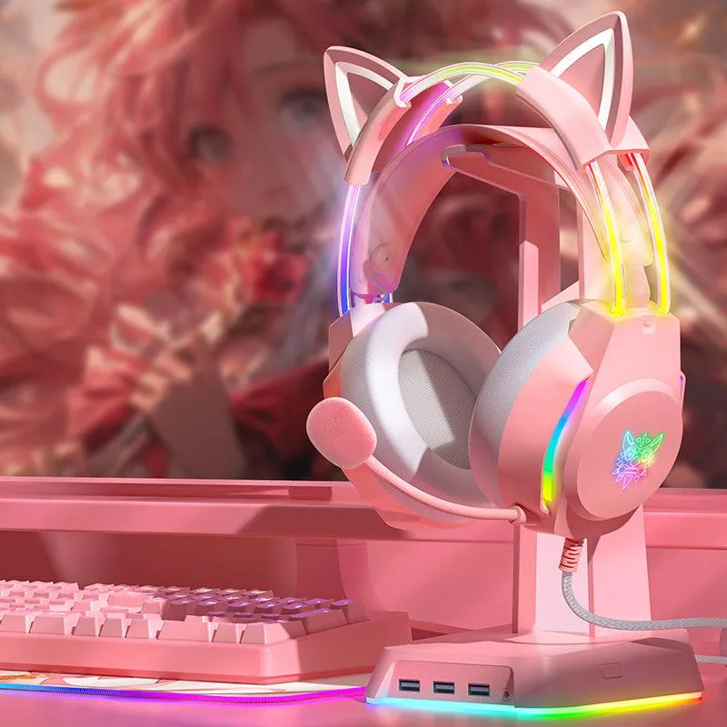 ONIKUMA X26 gaming headset kattenoren roze