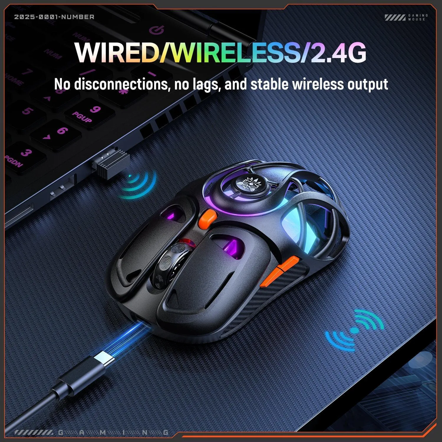 ONIKUMA DM02 gaming muis draadloos zwart 12800DPI