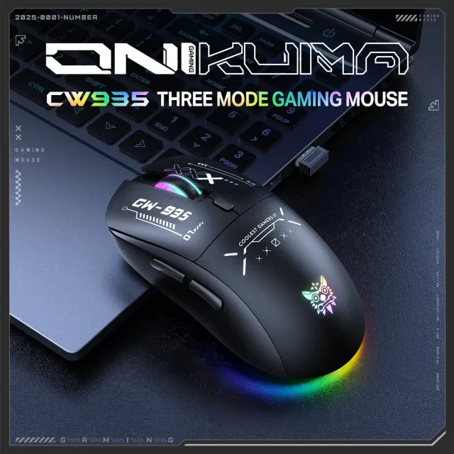 ONIKUMA CW935 Gaming Muis Zwart Draadloos RGB 12800DPI