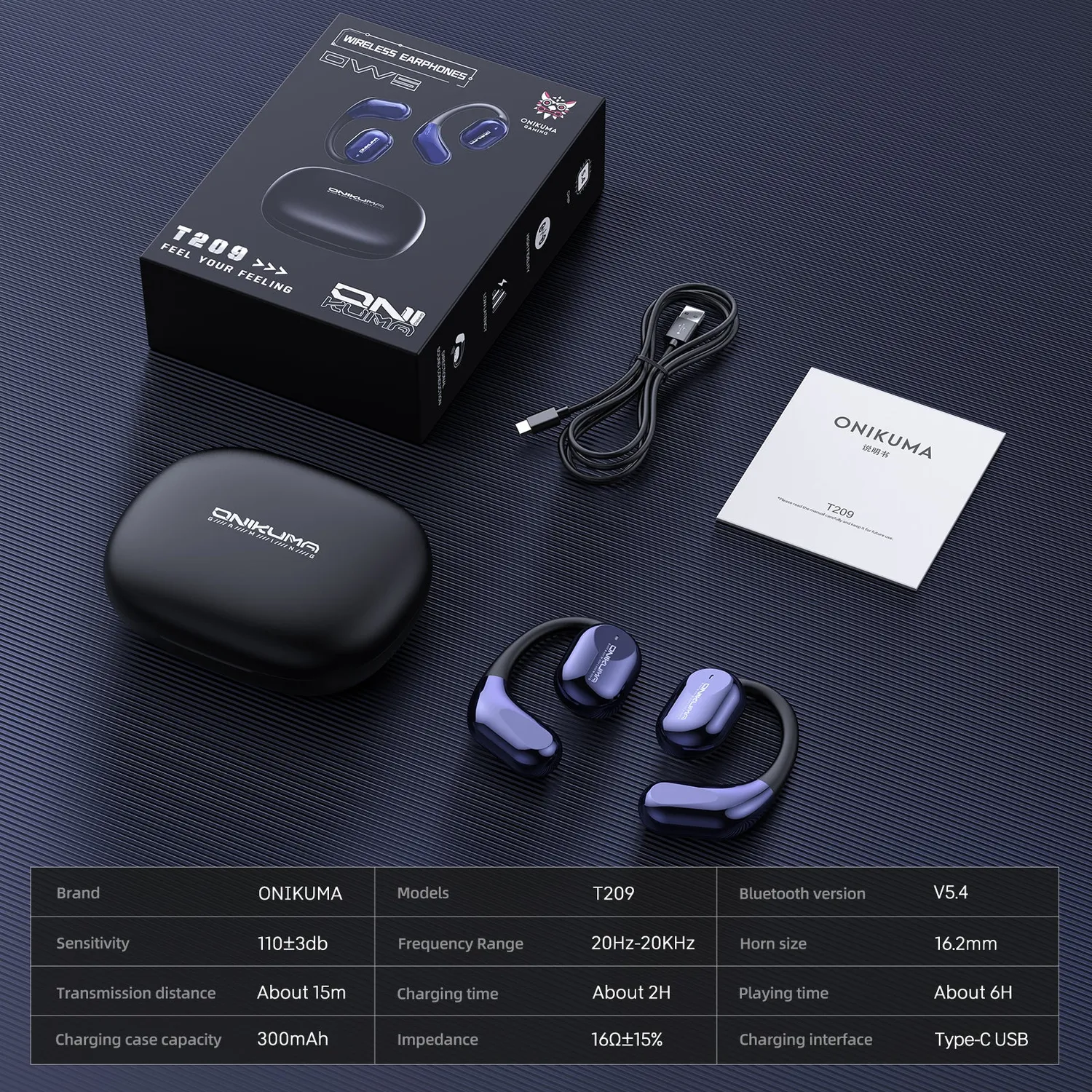 ONIKUMA T209 bluetooth oordopjes cyberpunk 40 ms