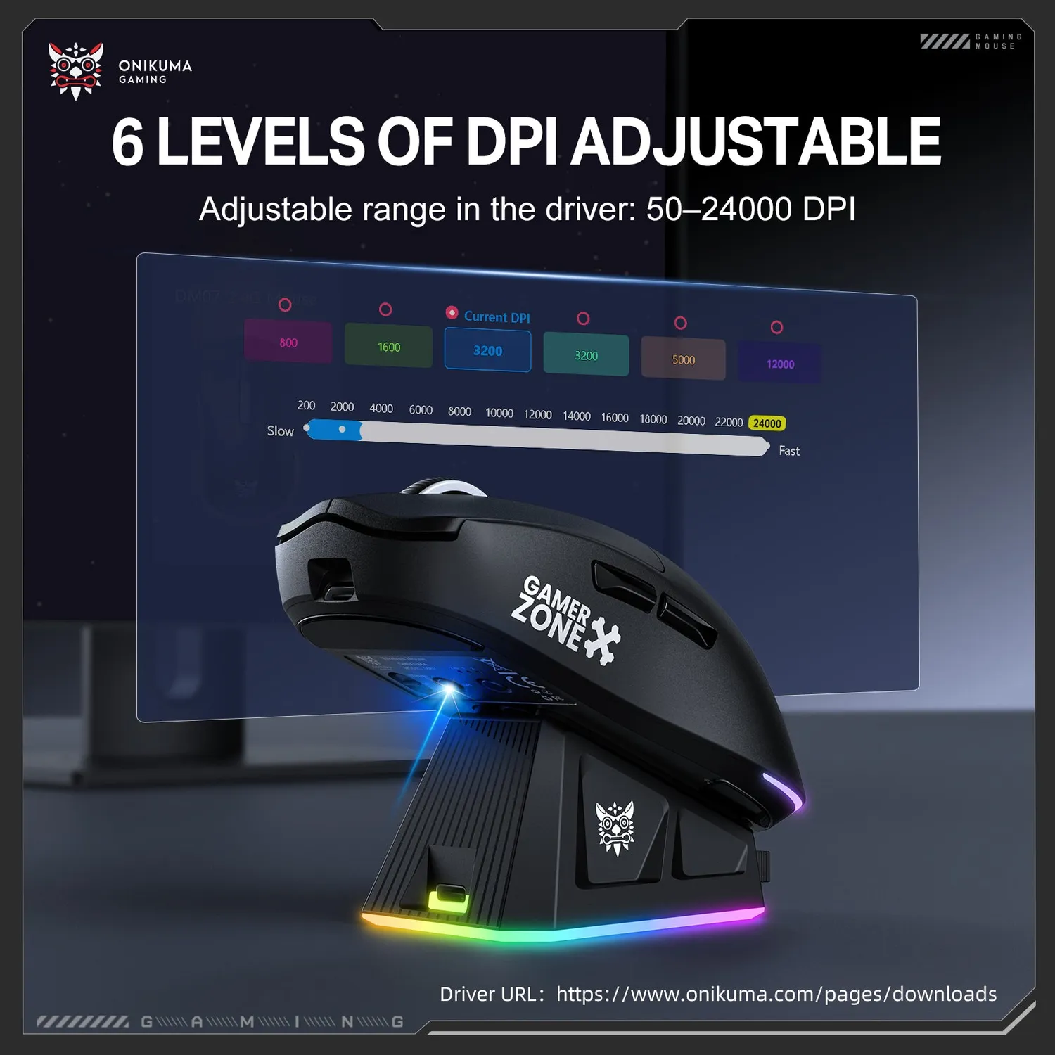 ONIKUMA DM07 gaming muis draadloos zwart 24000 DPI