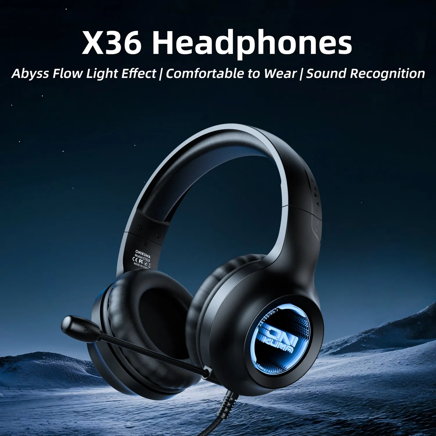ONIKUMA X36 gaming headset zwart bedraad met licht