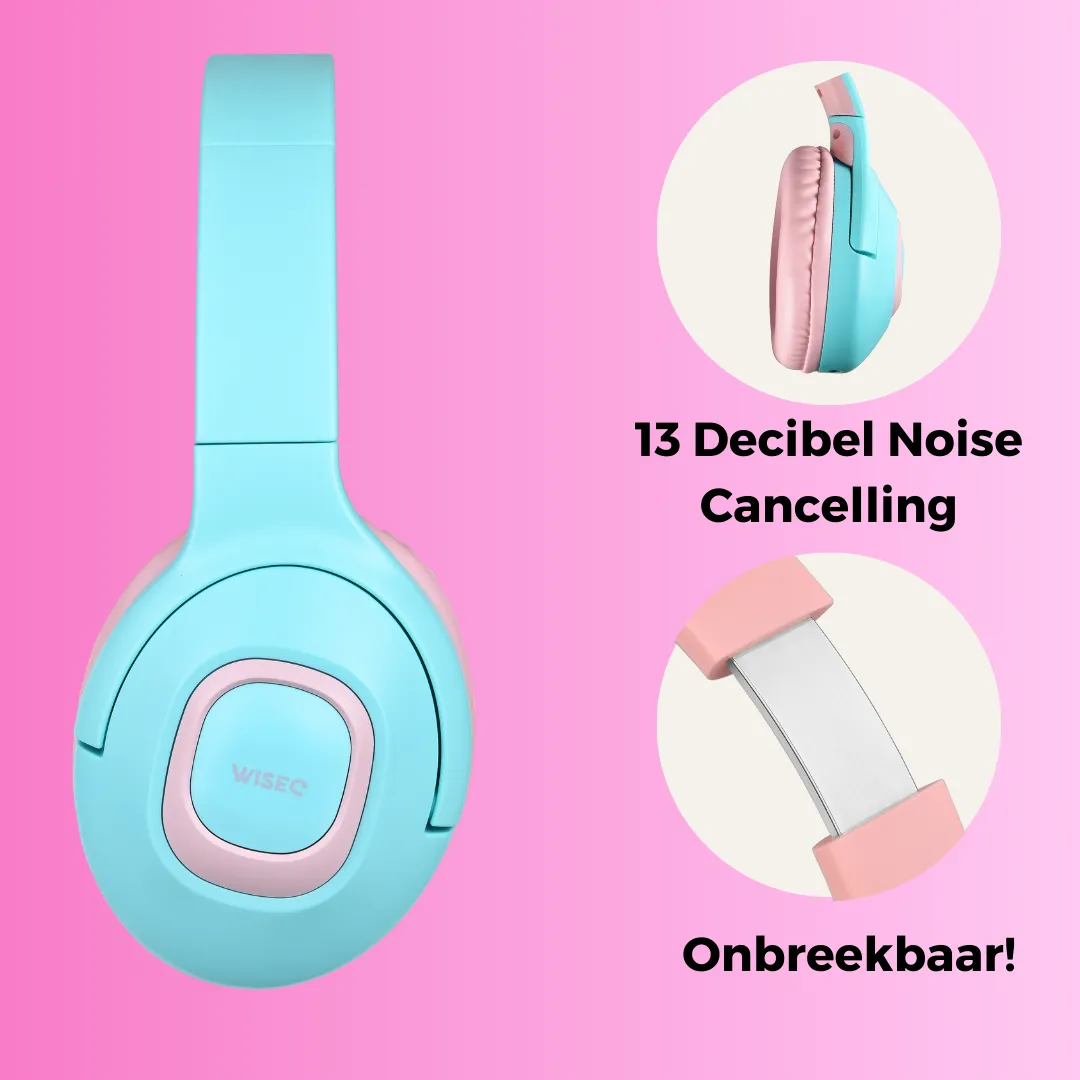 WiseQ Unbreakable Draadloze Kinderkoptelefoon Mintgroen-Roze 45 uur