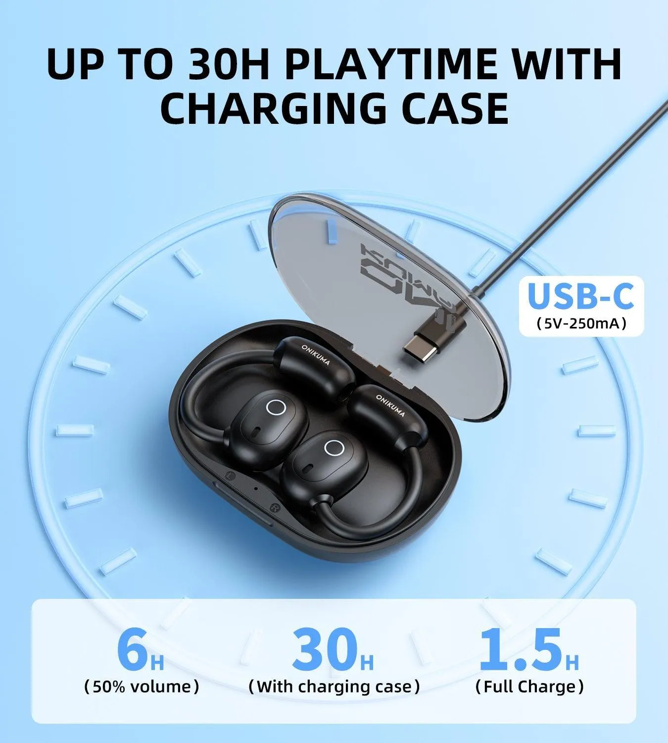 ONIKUMA T25 draadloze oordopjes zwart open-ear