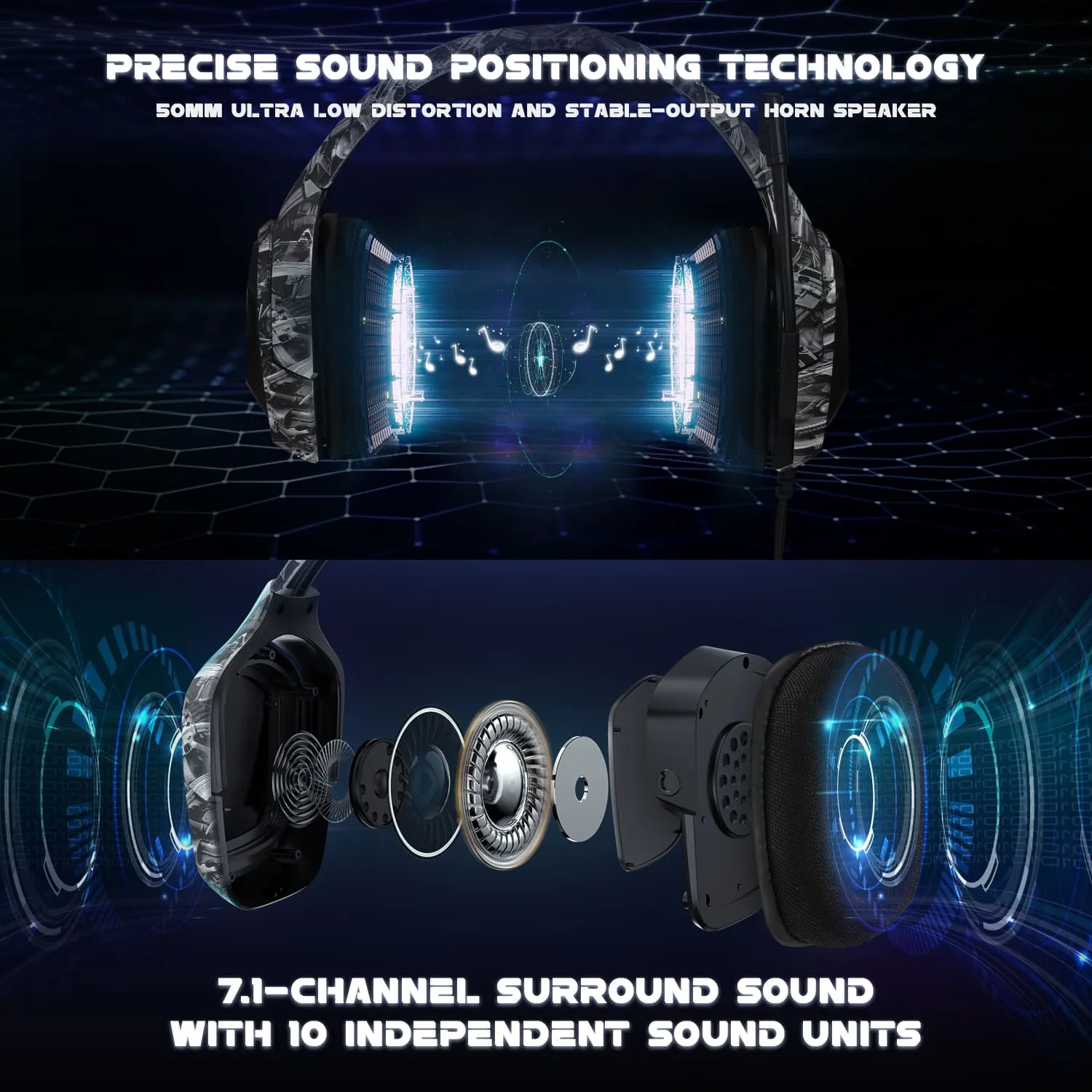 ONIKUMA K20 gaming headset bedraad zwart met RGB