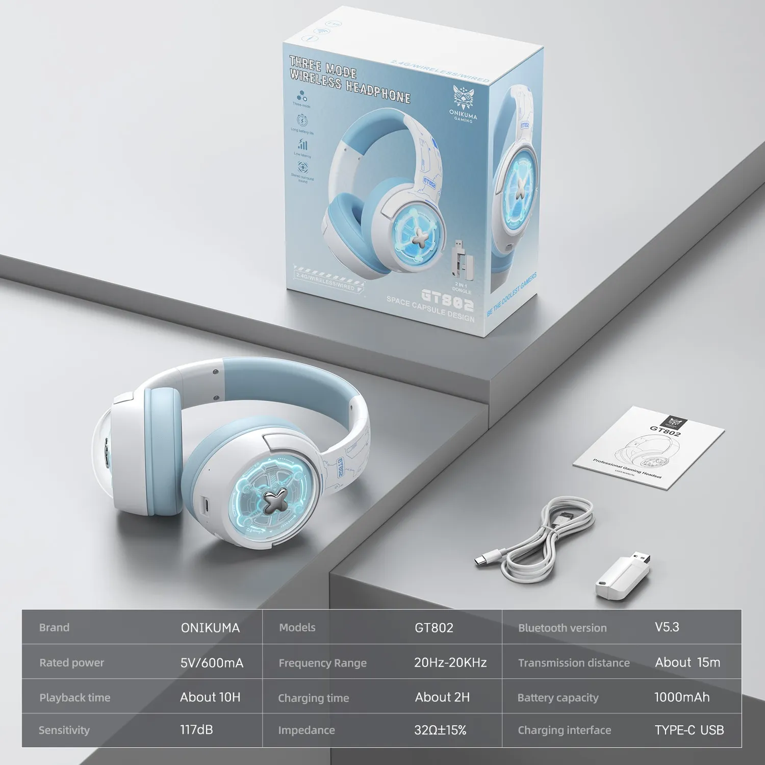 ONIKUMA GT802 gaming headset zwart tri-mode