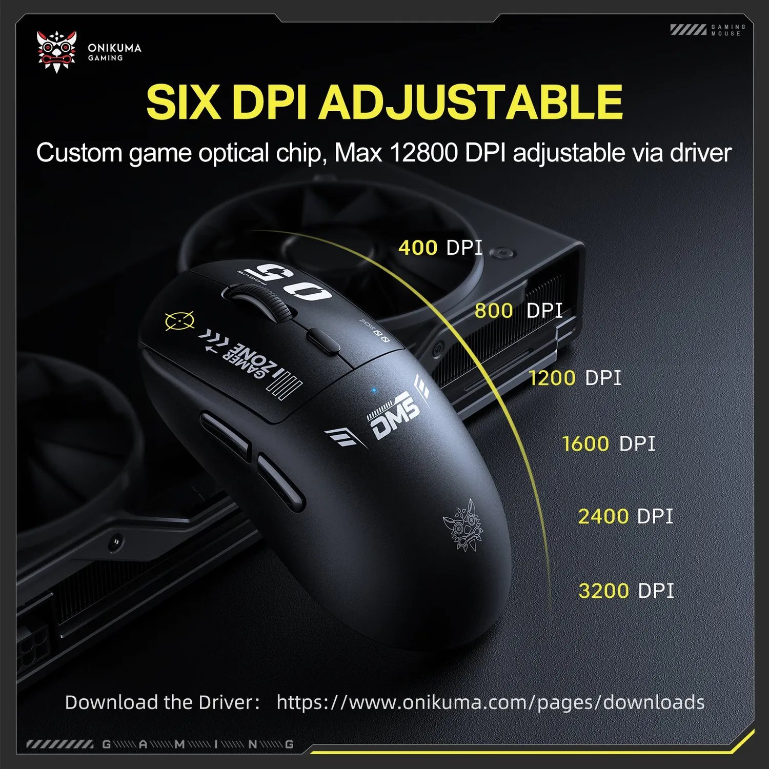ONIKUMA DM05 draadloze gaming muis zwart 12800 DPI