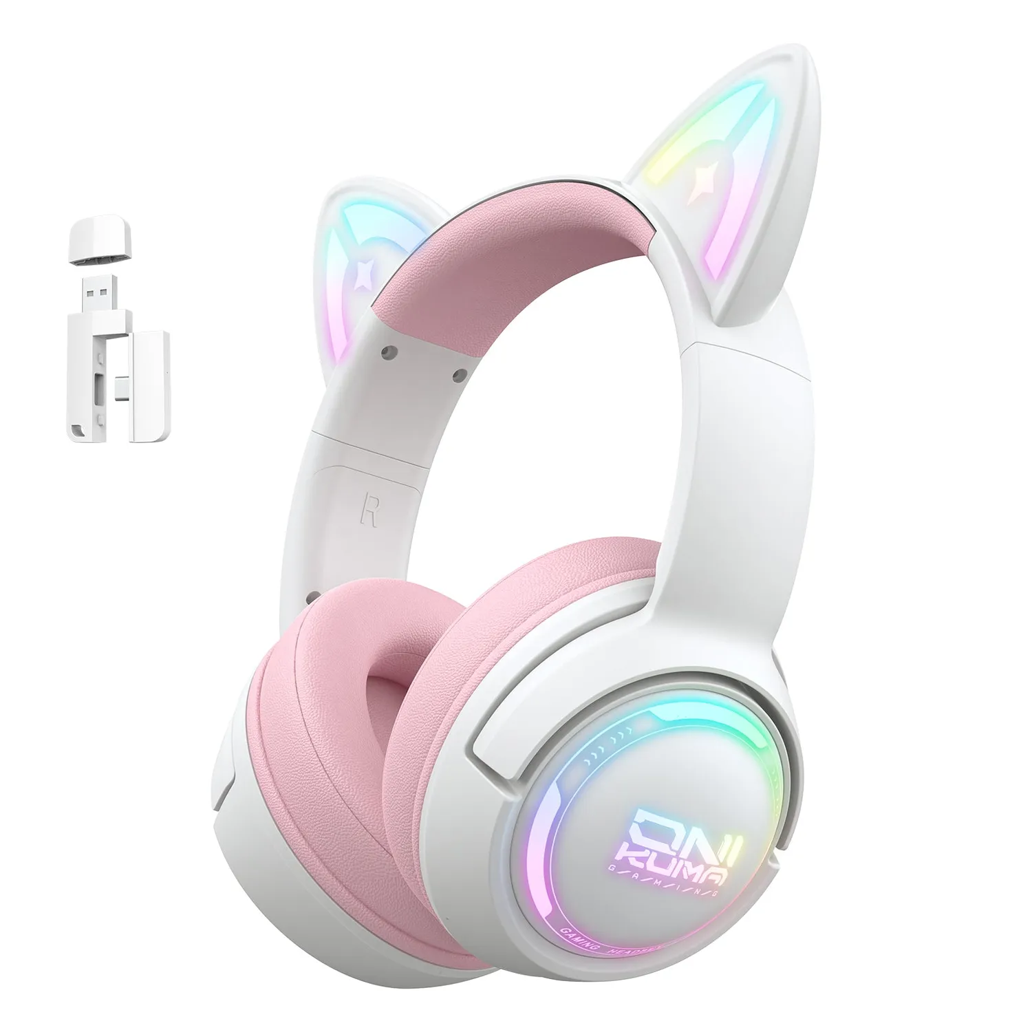 ONIKUMA GT838 gaming headset roze kattenoren draadloos
