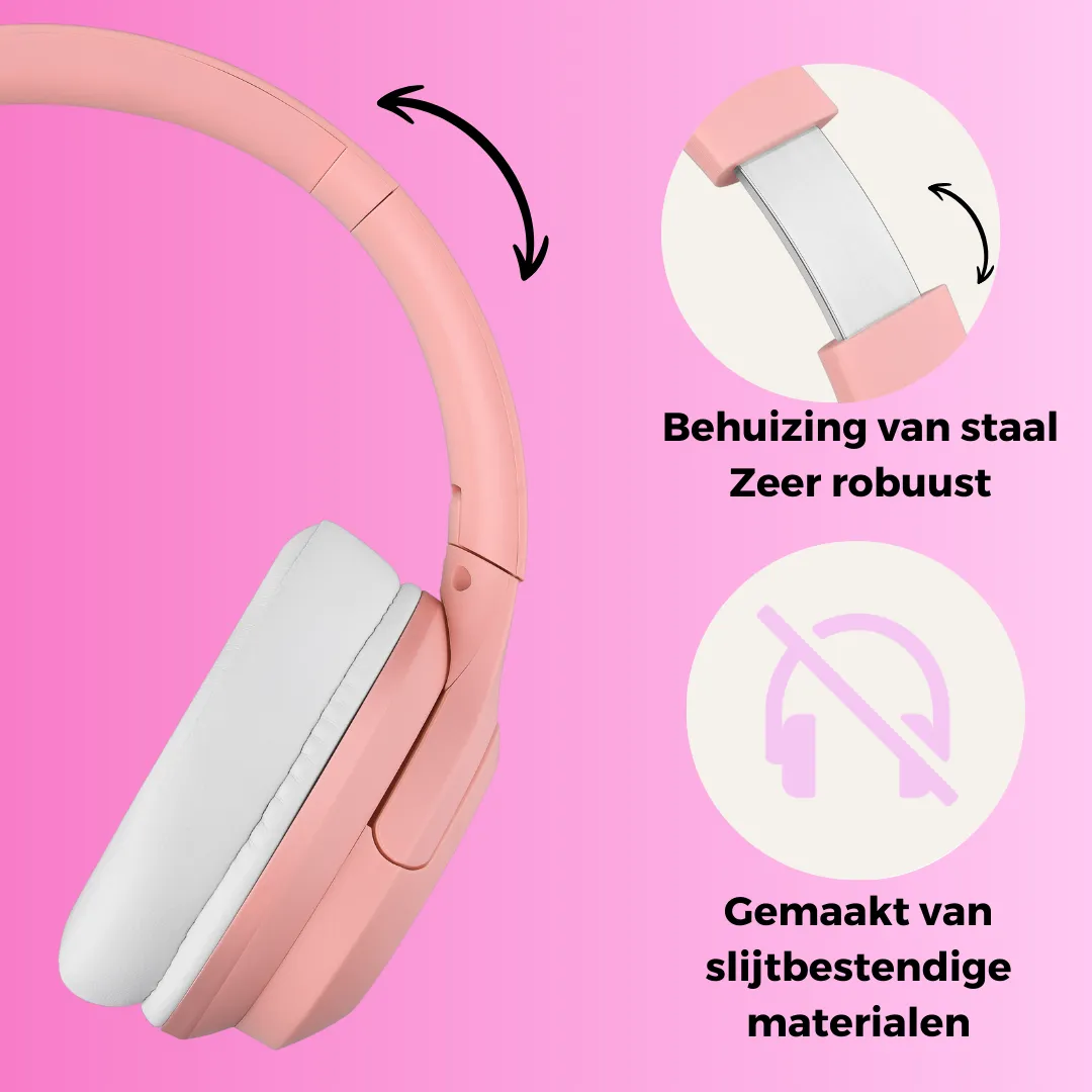 WISEQ Kids ANC kinderkoptelefoon roze noise cancelling