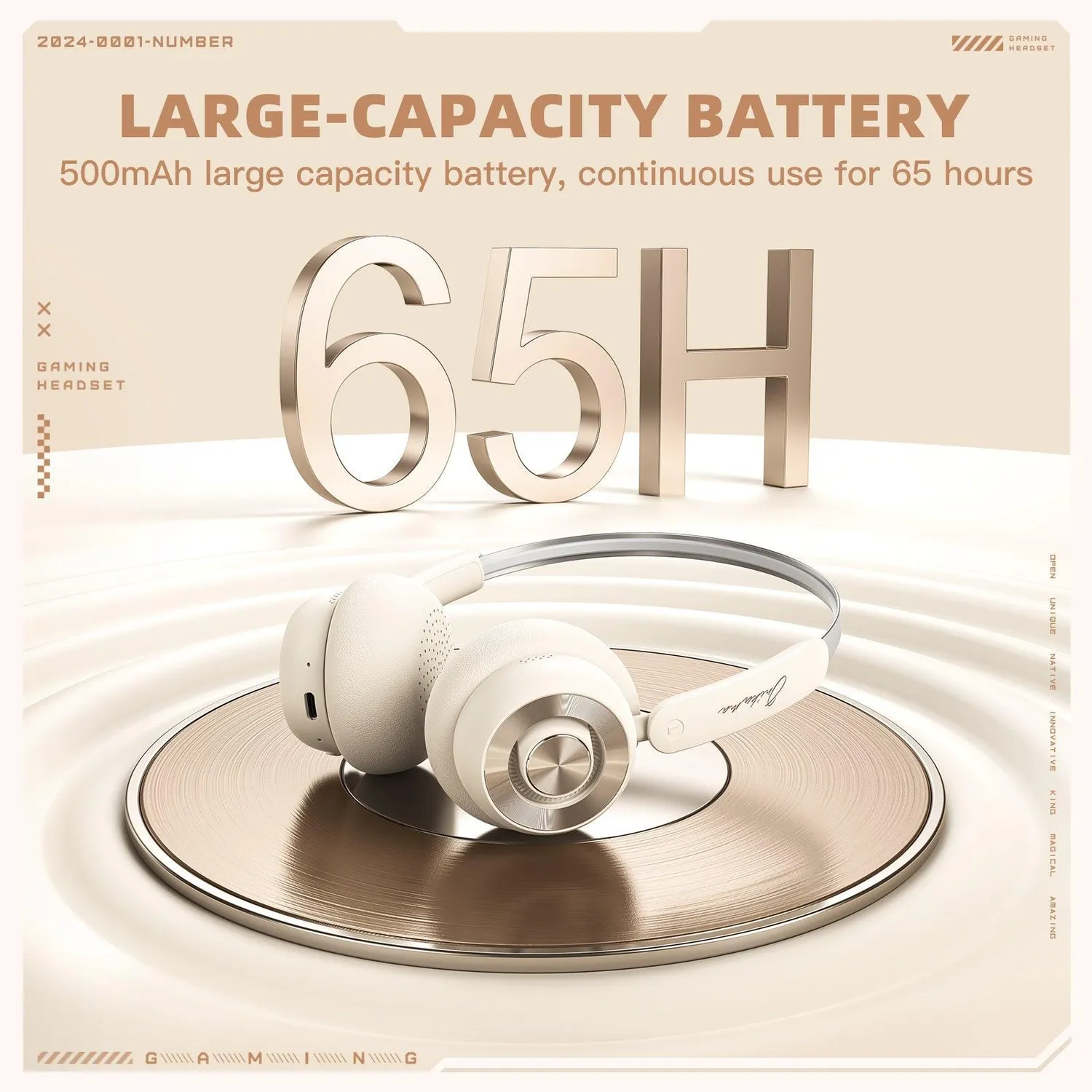 ONIKUMA GT820 koptelefoon beige 65 uur