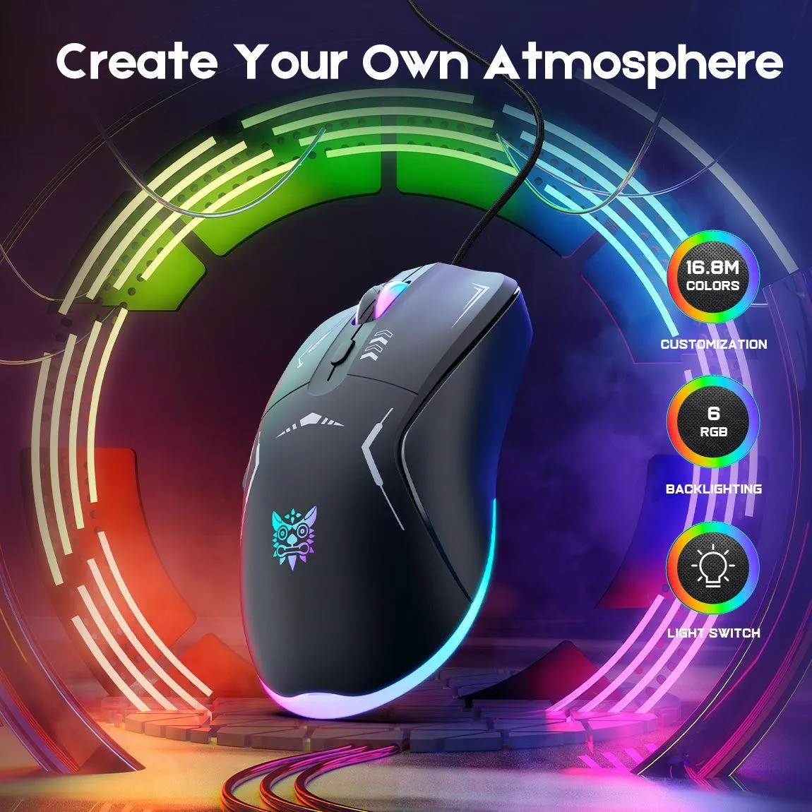 ONIKUMA CW917 gaming muis bedraad zwart RGB