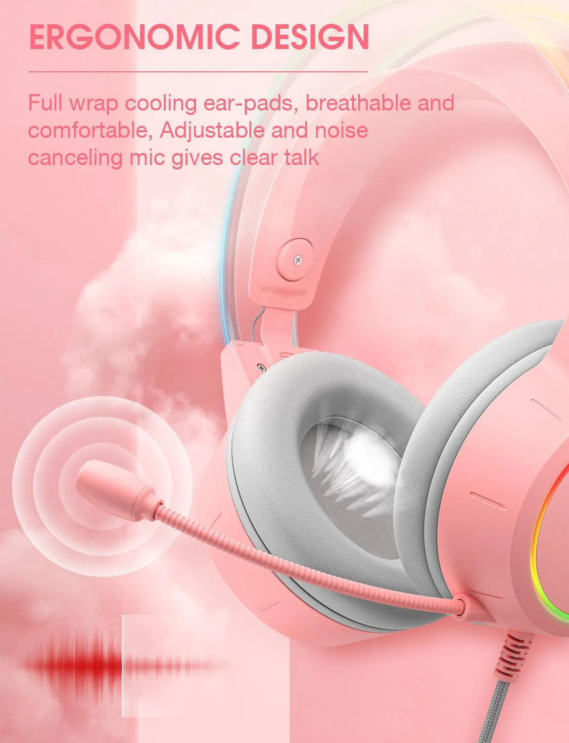 ONIKUMA X15 Pro gaming headset bedraad roze RGB