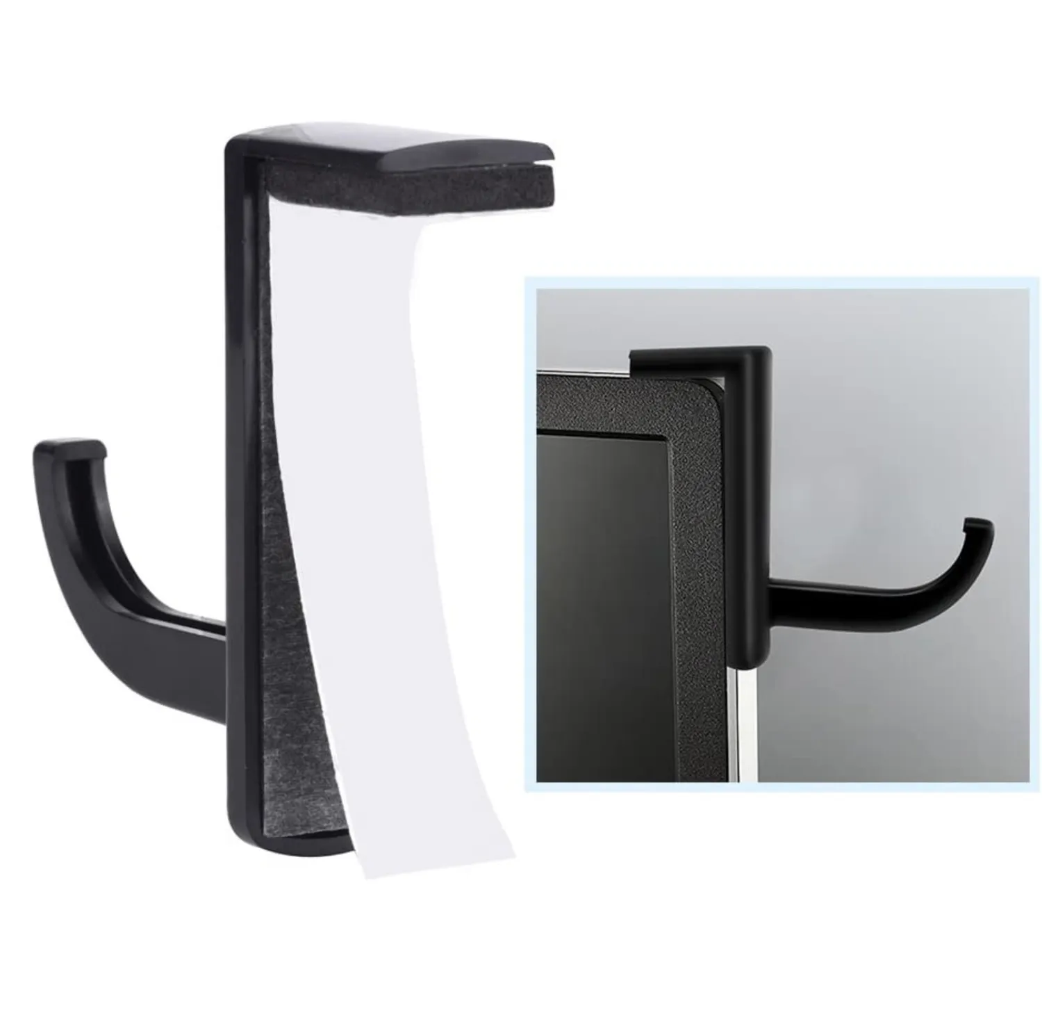 WISEQ Koptelefoonhouder monitorhanger zwart met 3M strip