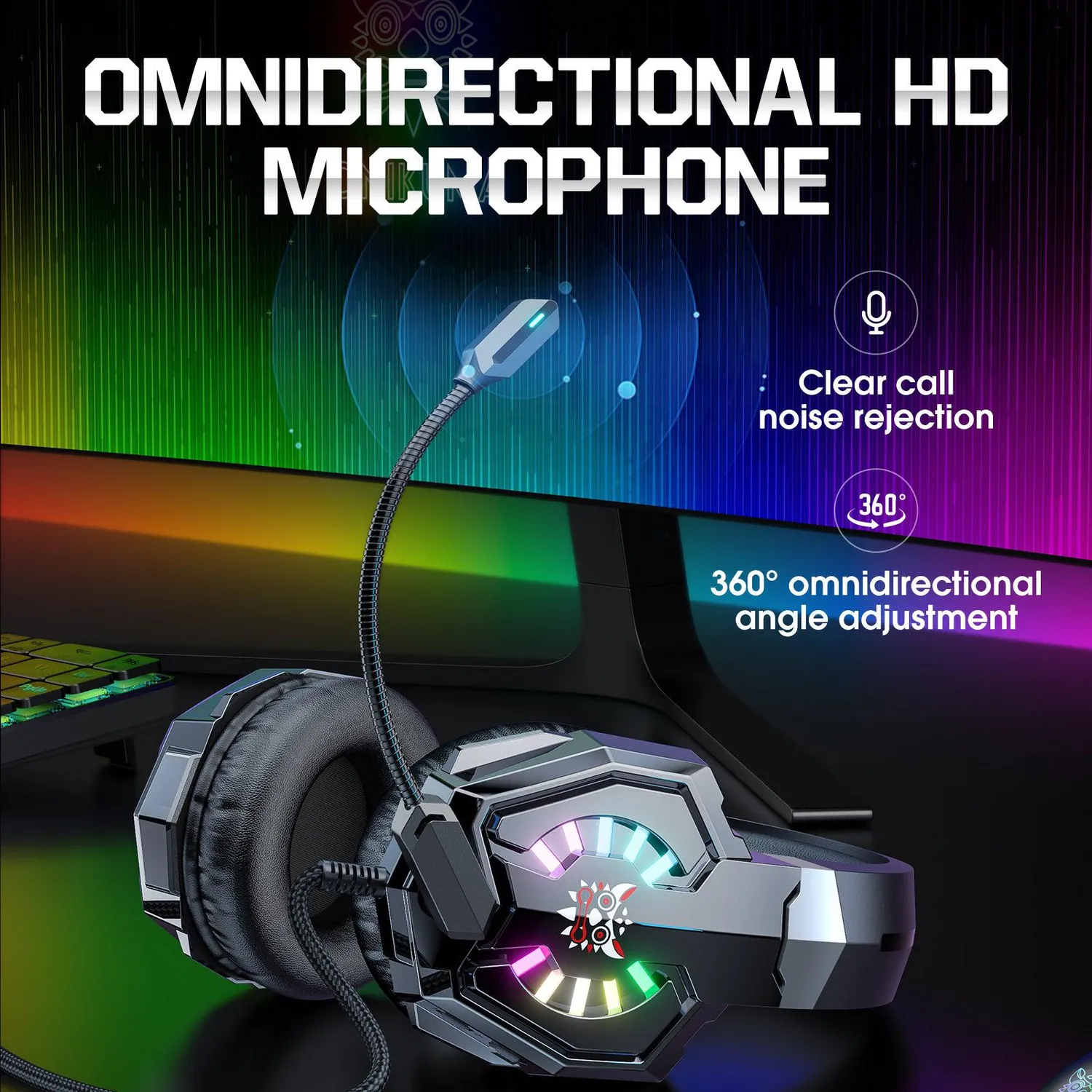 ONIKUMA X32 gaming headset bedraad zwart met RGB