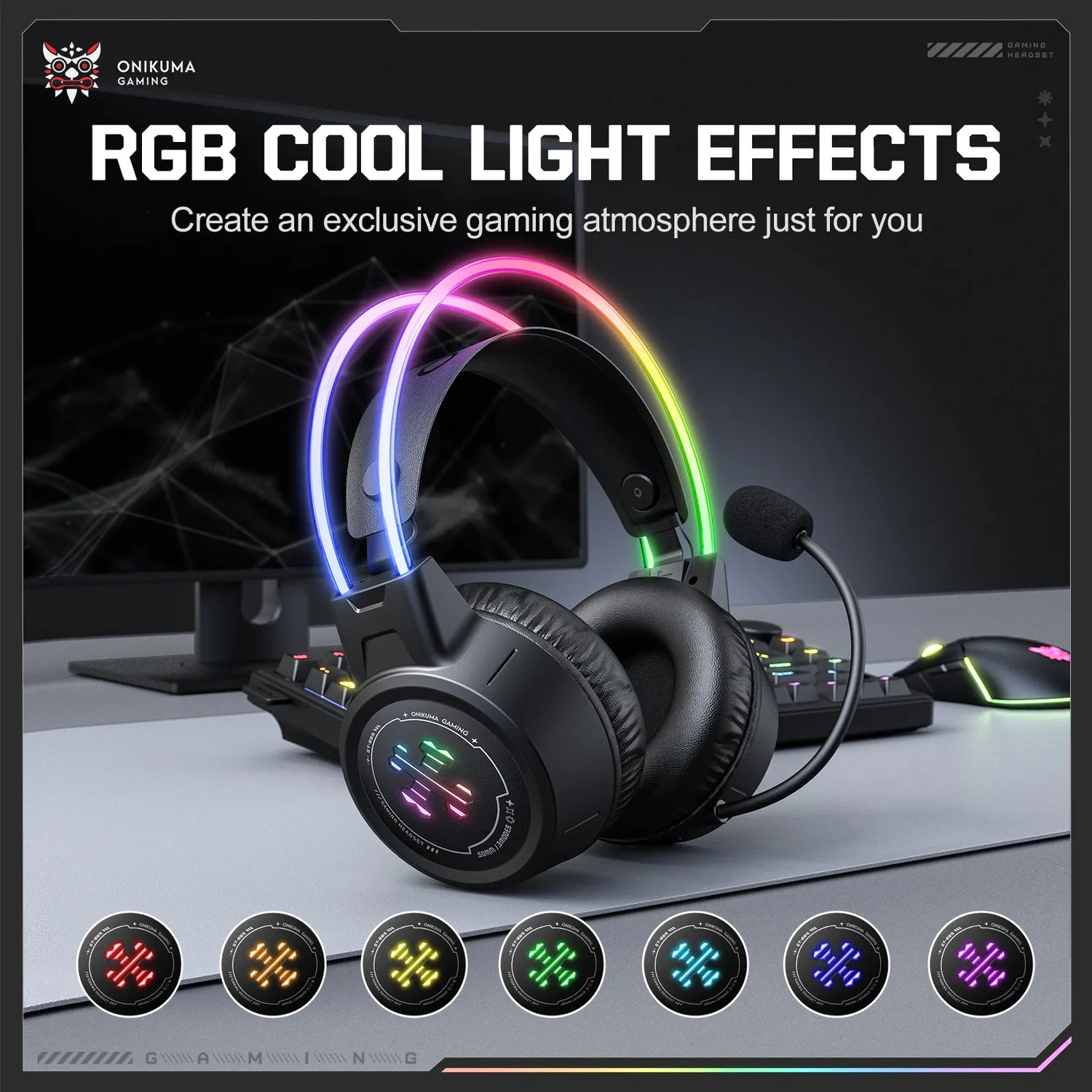 ONIKUMA GT889 gaming headset zwart draadloos – 60 uur