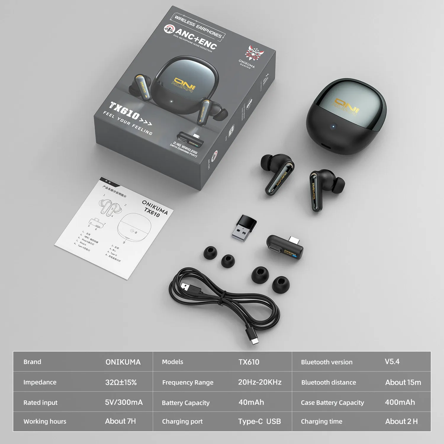 ONIKUMA TX610 ANC gaming oordopjes zwart 35 uur