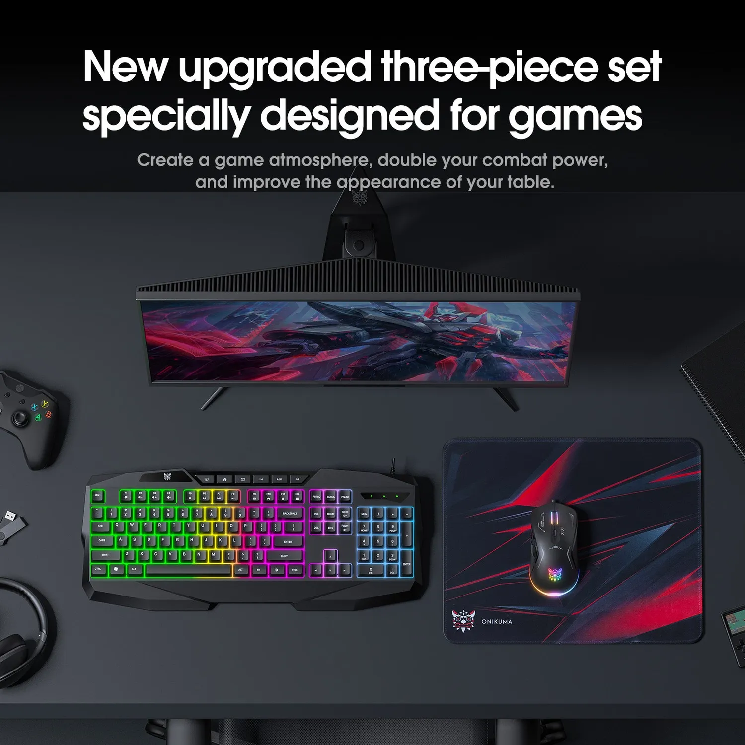 ONIKUMA TZ3006 gaming set toetsenbord muis zwart RGB