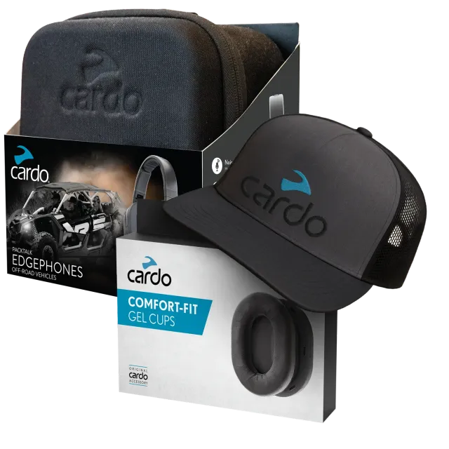 Cardo Packtalk Edgephones ORV headset bundel met gel cups en pet