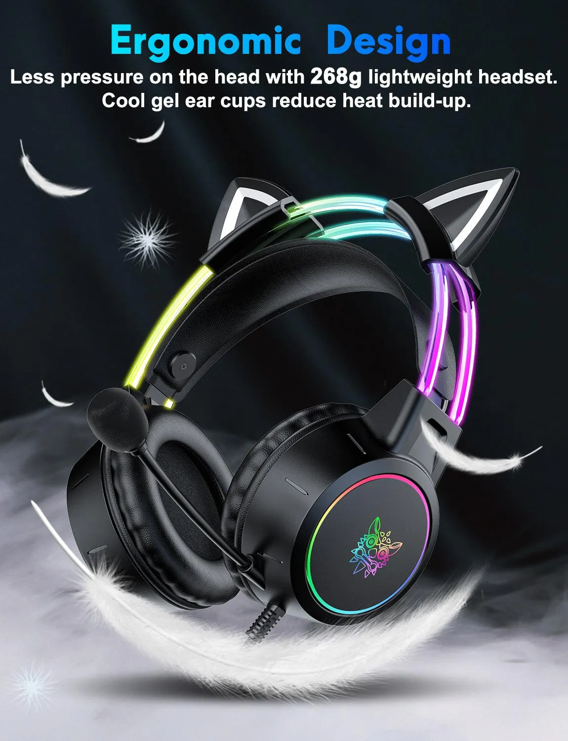 ONIKUMA X15 Pro gaming headset zwart kattenoren