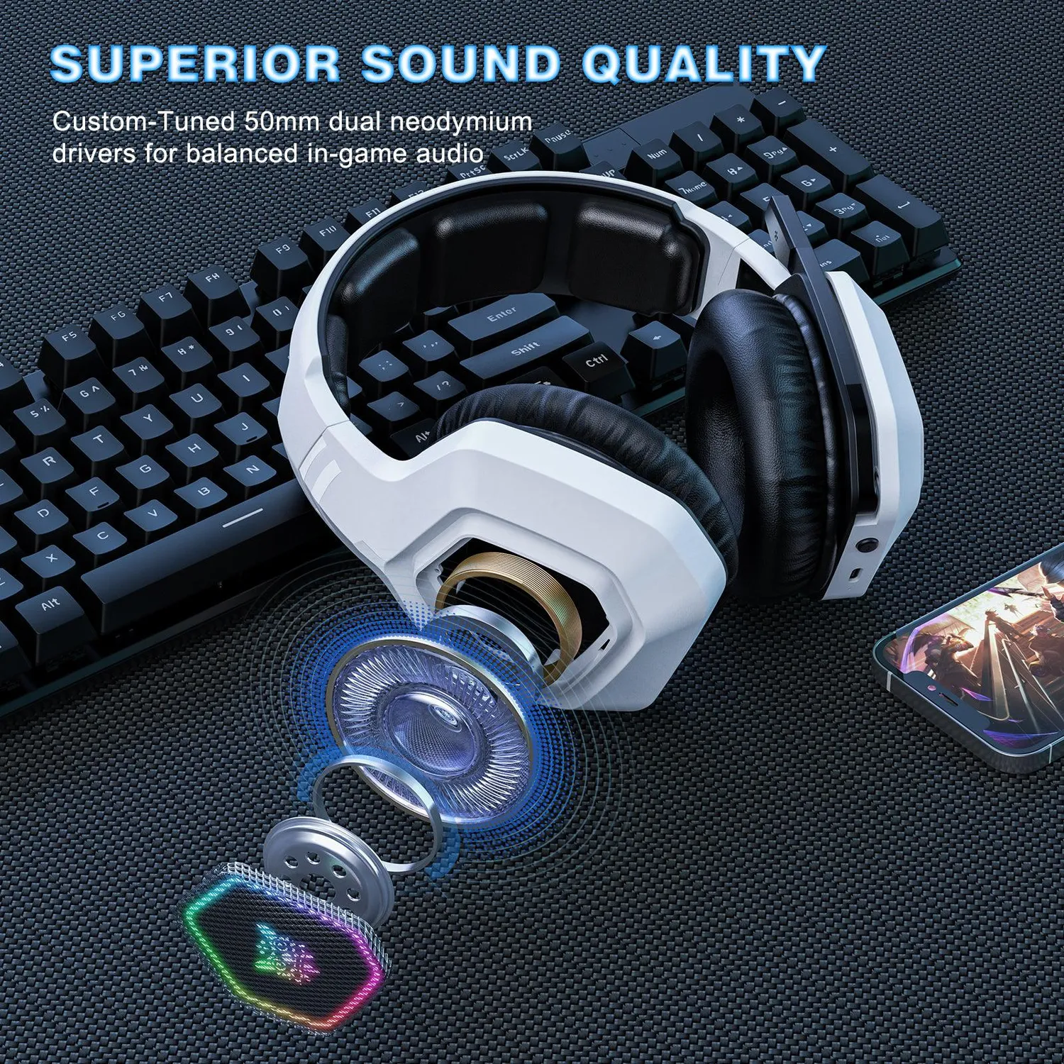 ONIKUMA B100 gaming headset draadloos 2.4GHz 50mm