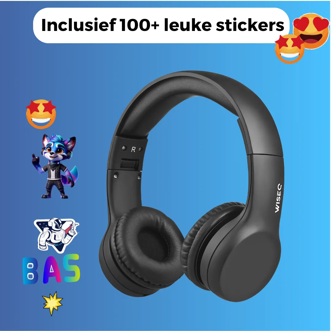 WiseQ Junior kinder koptelefoon bedraad zwart met 85 dB begrenzer