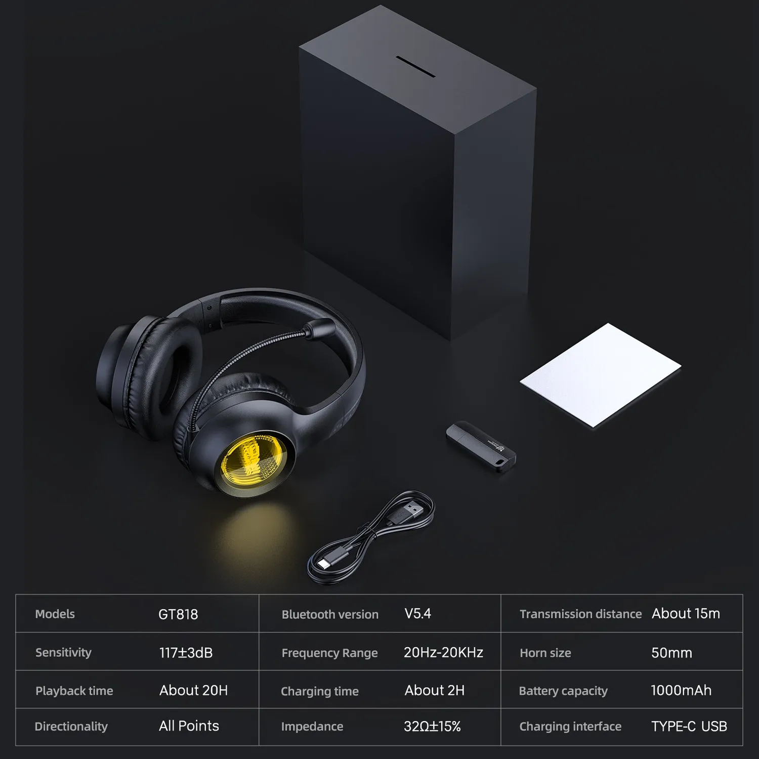 ONIKUMA GT818 gaming headset zwart bluetooth 20 uur