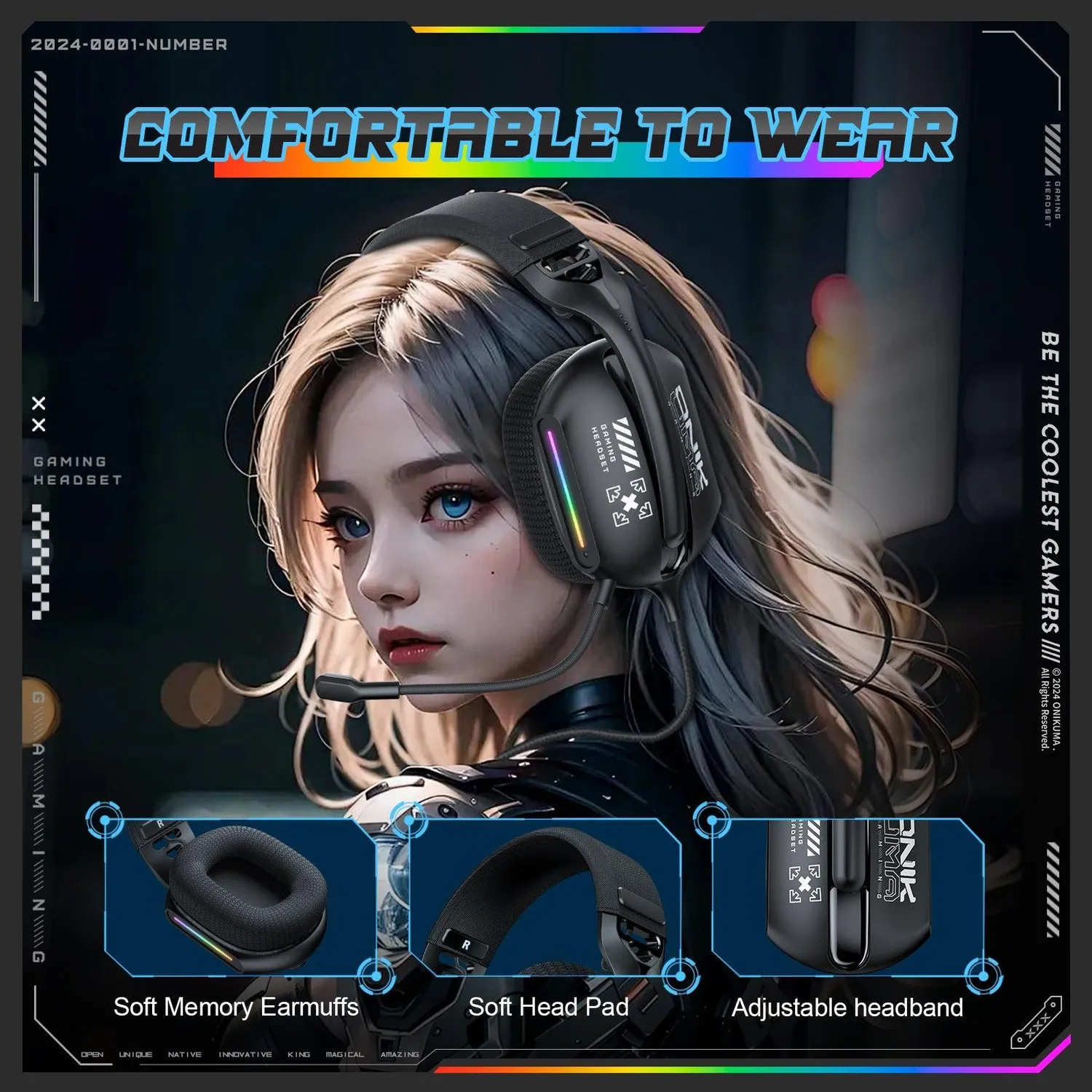 ONIKUMA X12 bedrade gaming headset zwart RGB