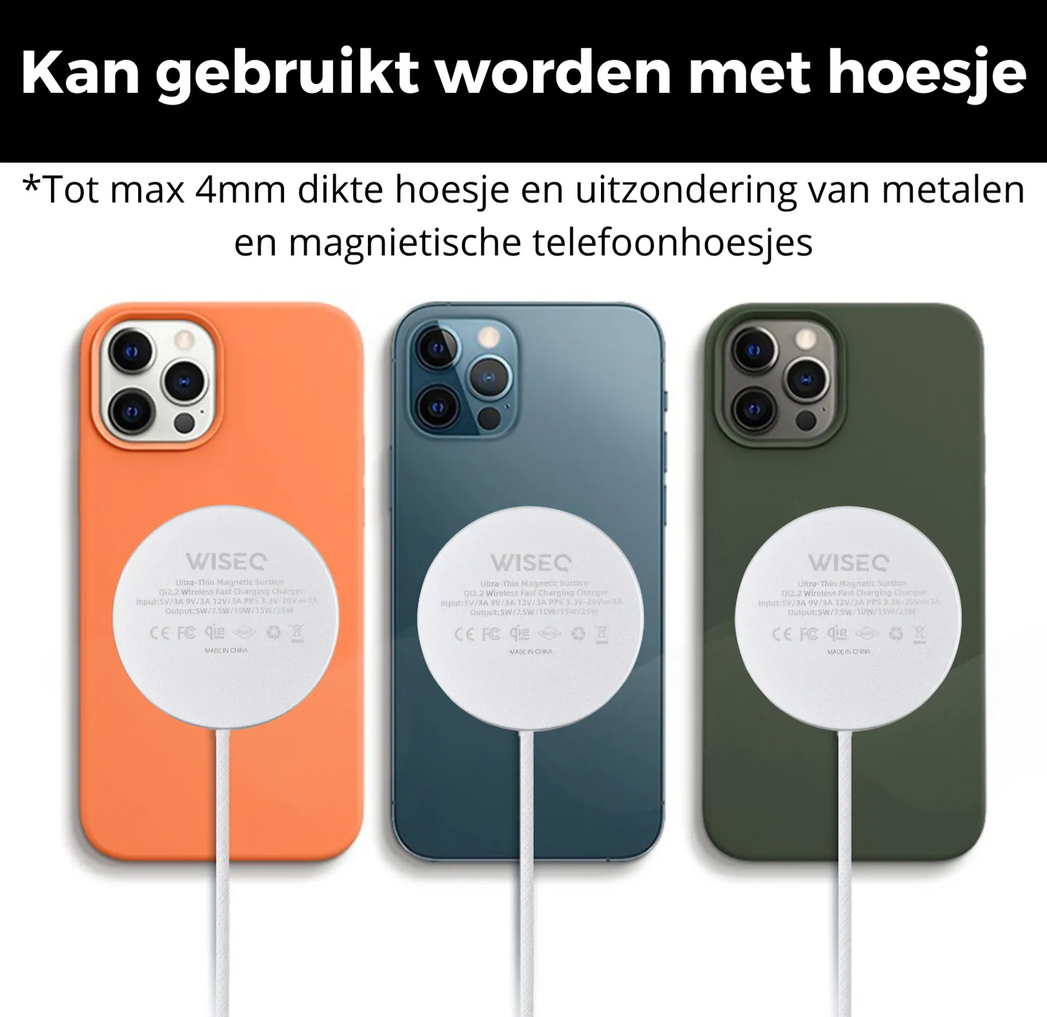 WISEQ 25W MagSafe draadloze oplader wit magnetisch
