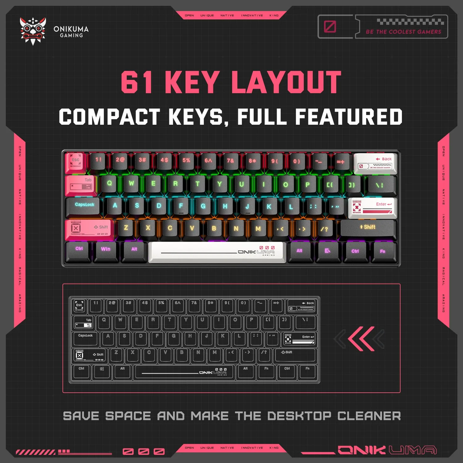 ONIKUMA G55 gaming toetsenbord 61 toetsen RGB compact
