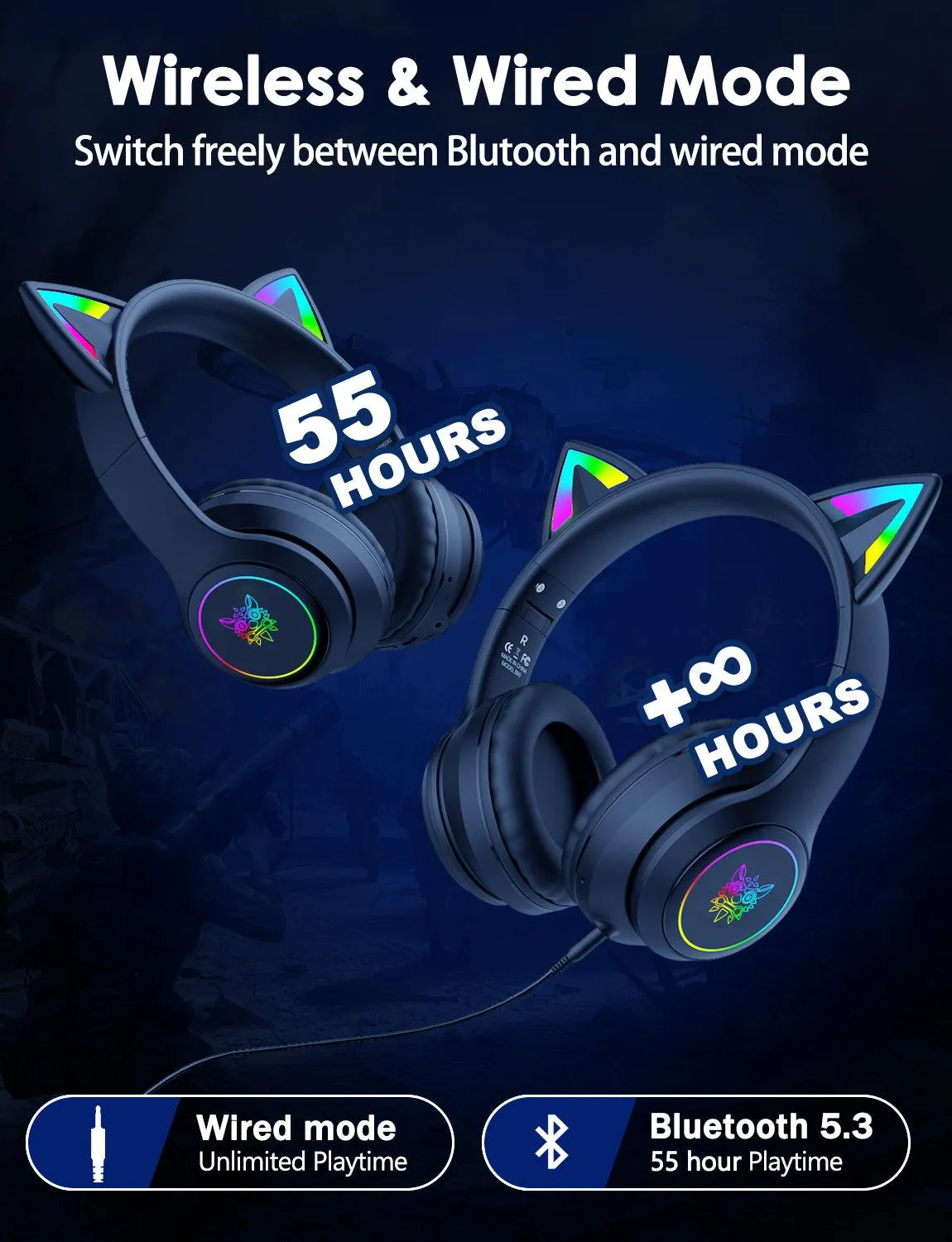 ONIKUMA B90 cat ear headset roze bluetooth
