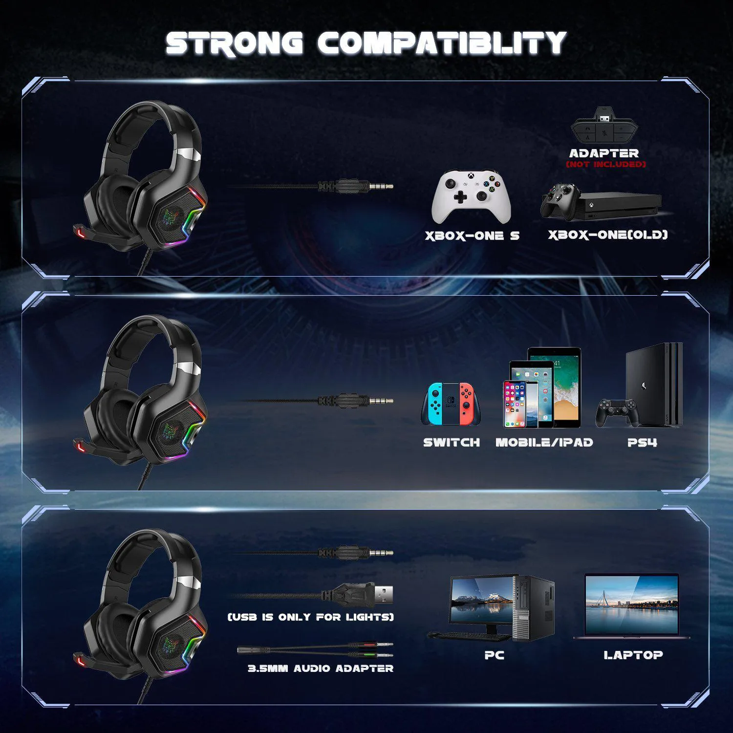 ONIKUMA K10 Pro gaming headset bedraad met 7.1 sound