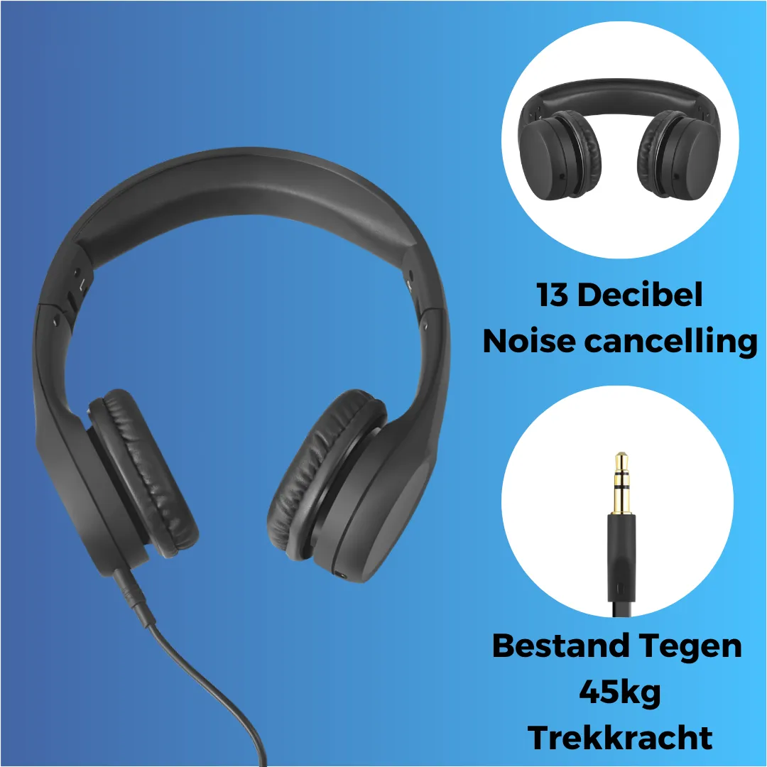 WiseQ Junior kinder koptelefoon bedraad zwart met 85 dB begrenzer