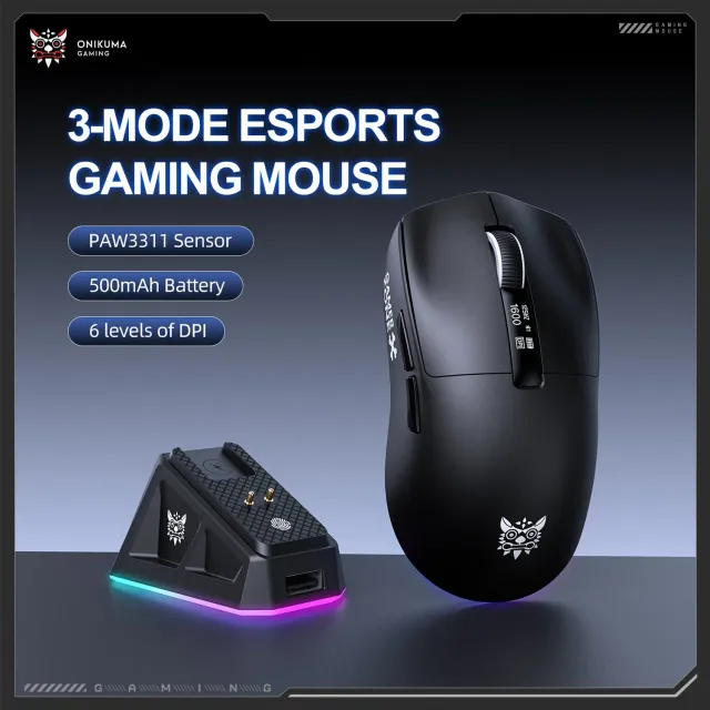 ONIKUMA DM07 gaming muis draadloos zwart 24000 DPI