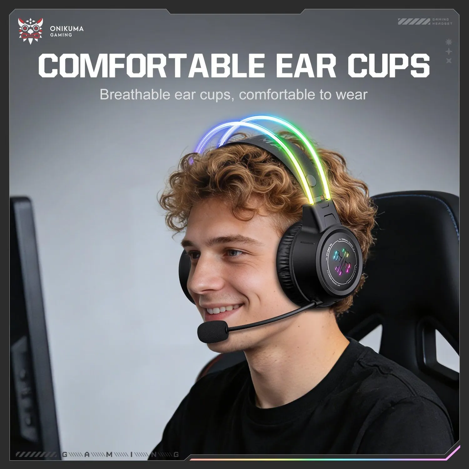 ONIKUMA GT889 gaming headset zwart draadloos – 60 uur