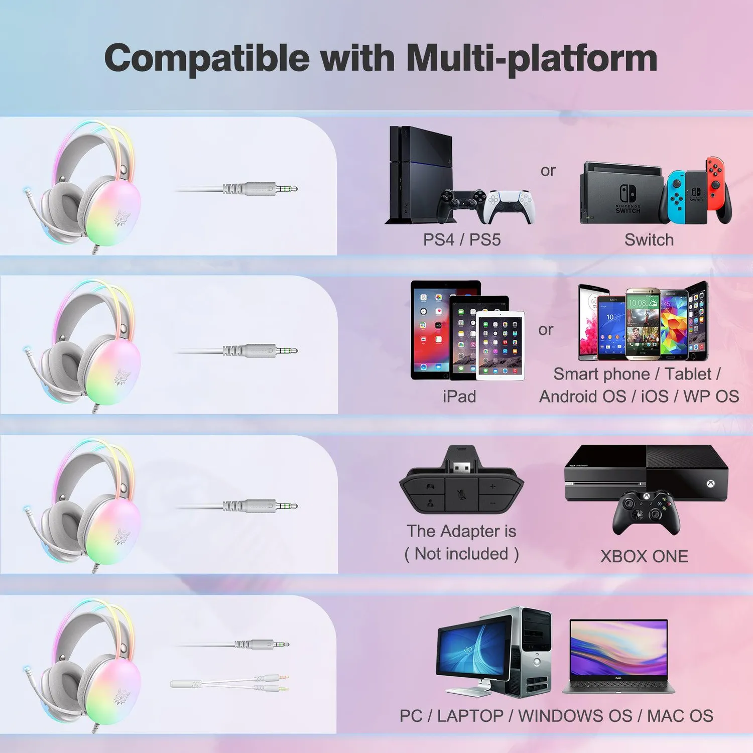 ONIKUMA X25 bedrade gaming headset zwart RGB licht