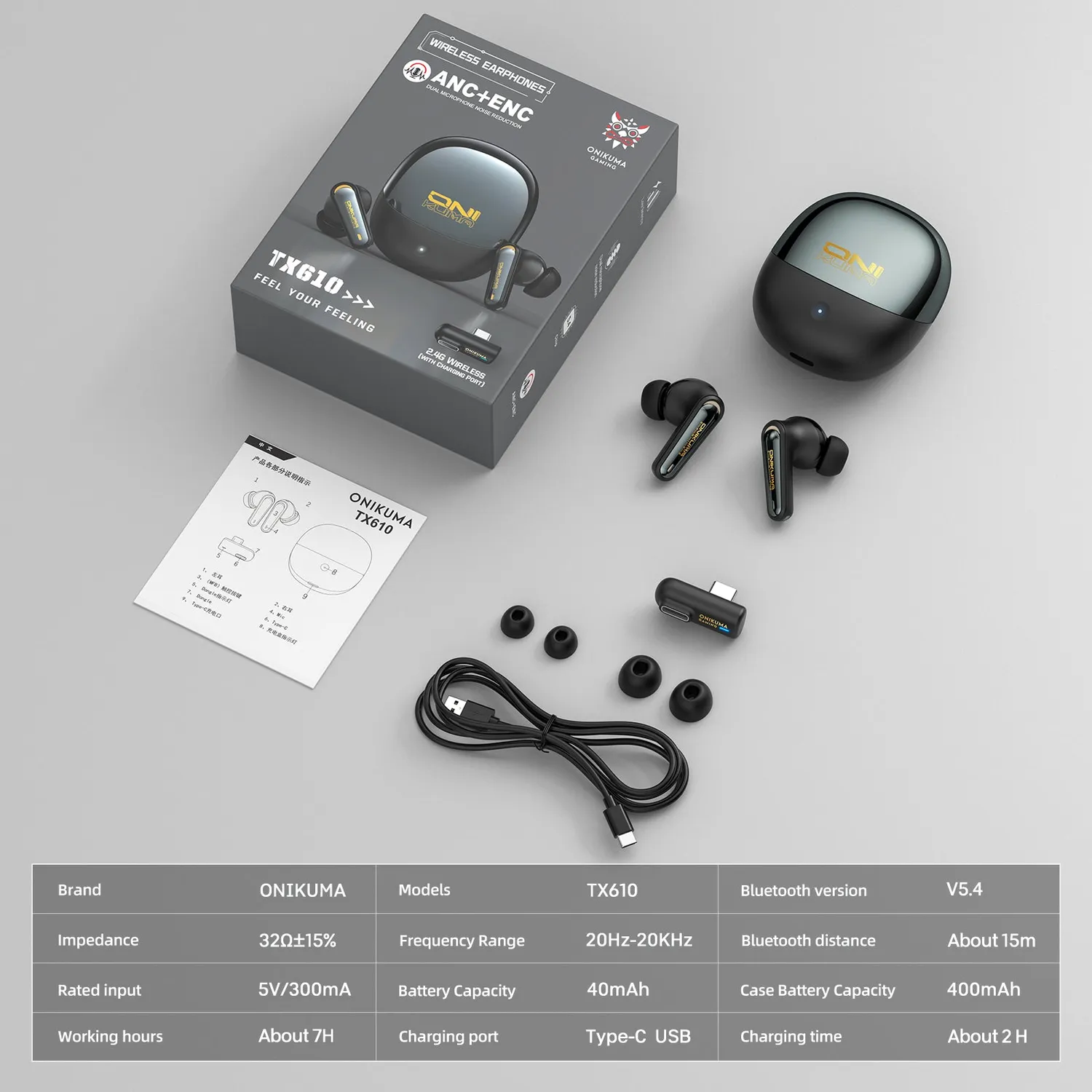 ONIKUMA TX610 ANC gaming oordopjes zwart 35 uur