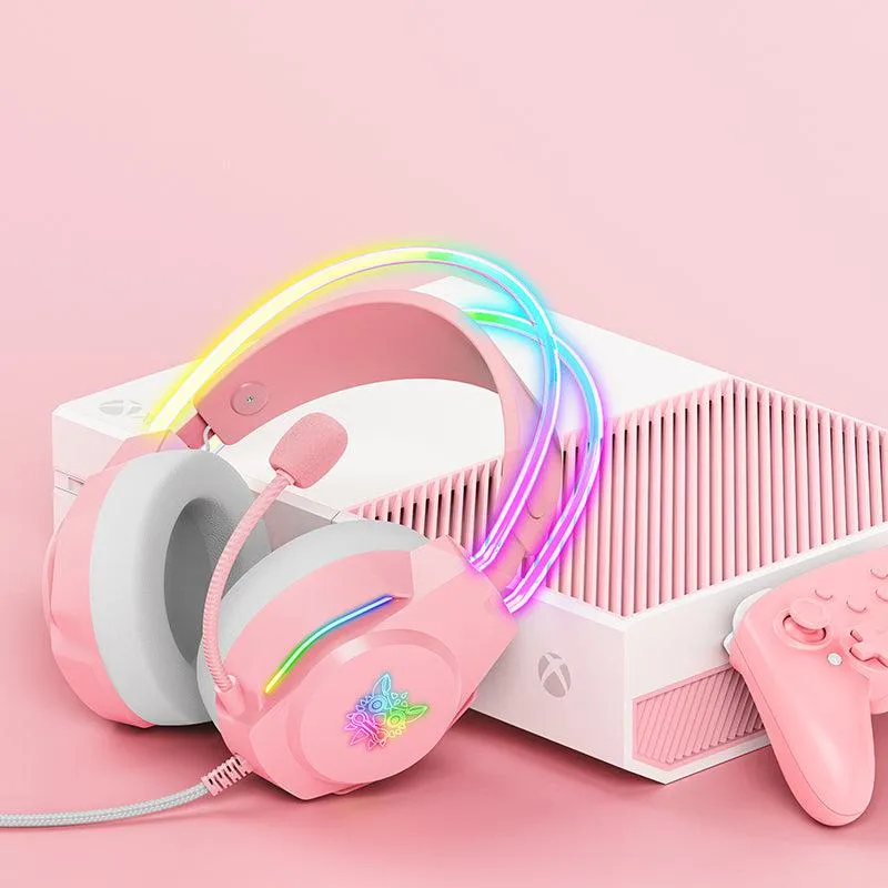 ONIKUMA X26 gaming headset roze bedraad – met RGB