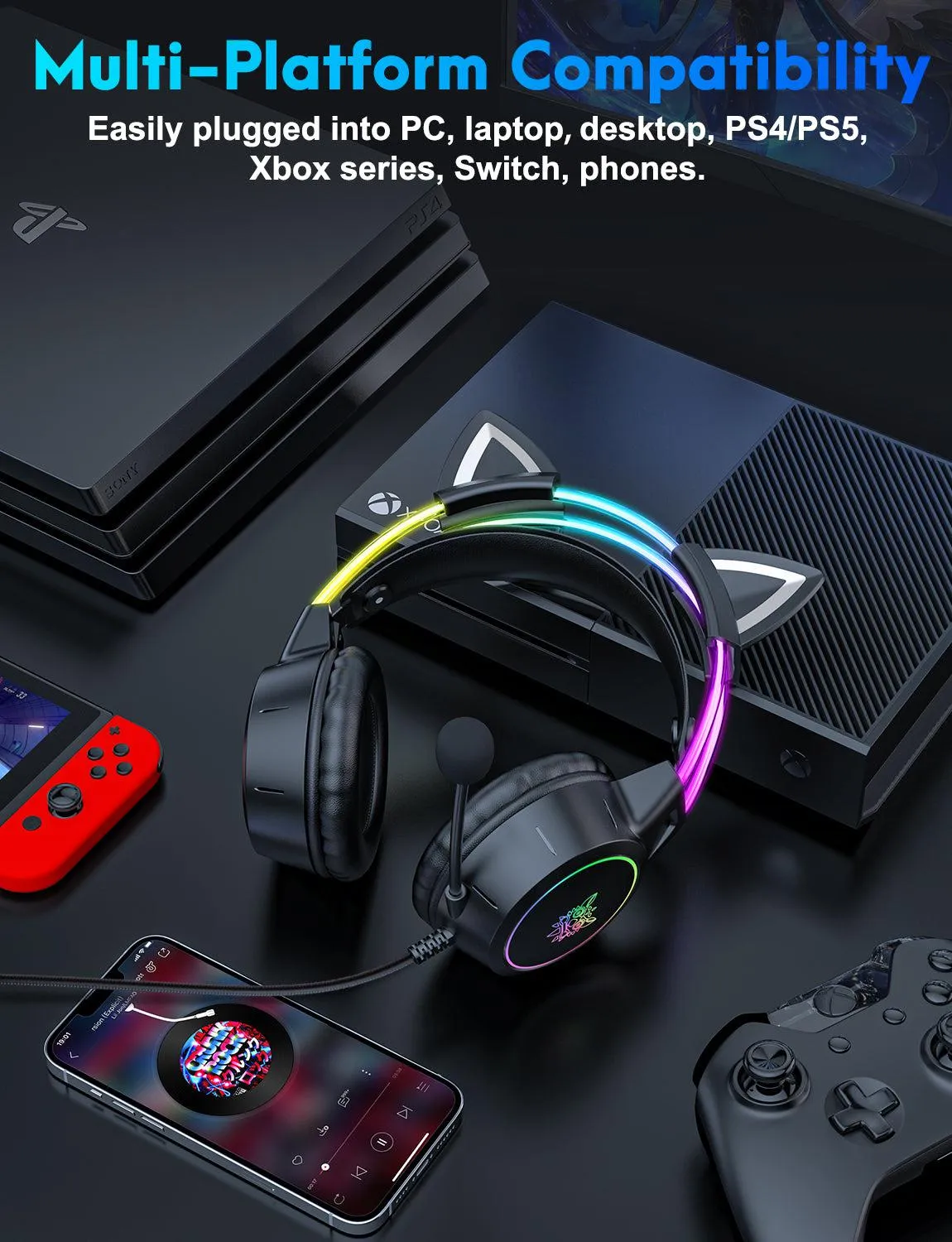 ONIKUMA X15 Pro gaming headset zwart kattenoren
