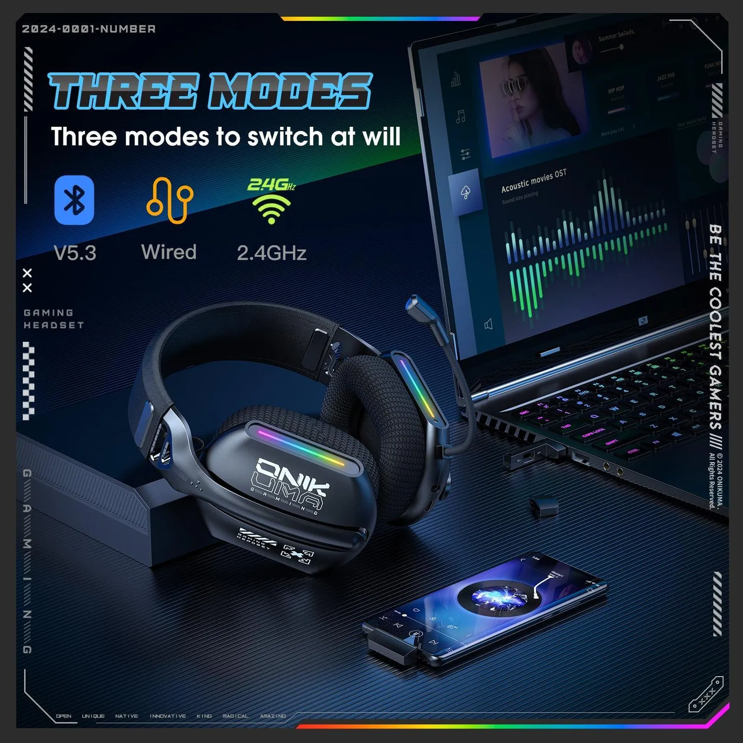 ONIKUMA GT808 gaming headset zwart bluetooth