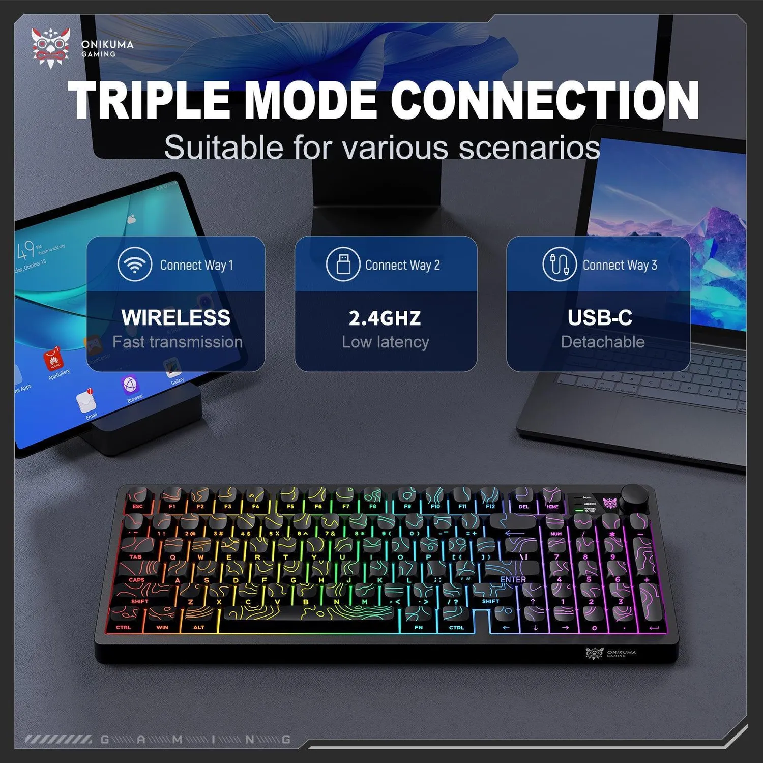 ONIKUMA MT902 gaming toetsenbord draadloos RGB