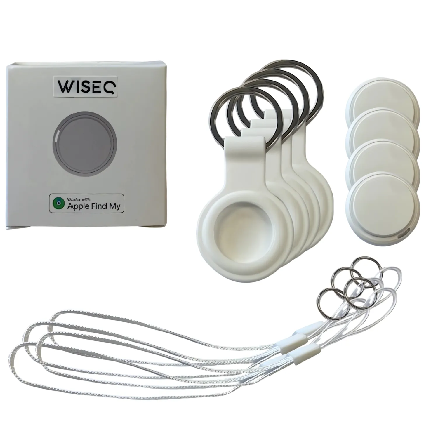 WISEQ GPS Tracker Find My 4 stuks wit sleutelhanger